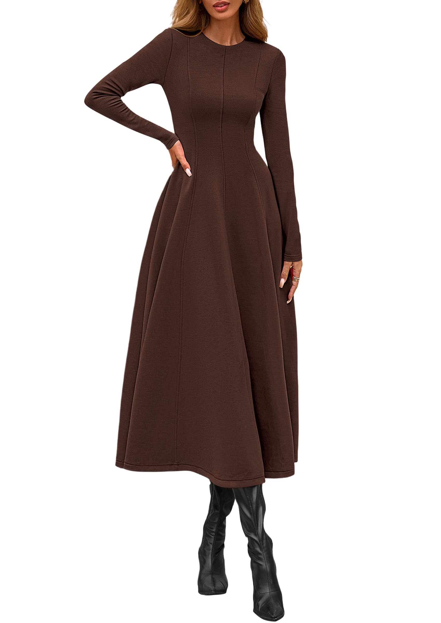 Women's Fall Long Sleeve A Line Midi Elegant Cocktail Dress