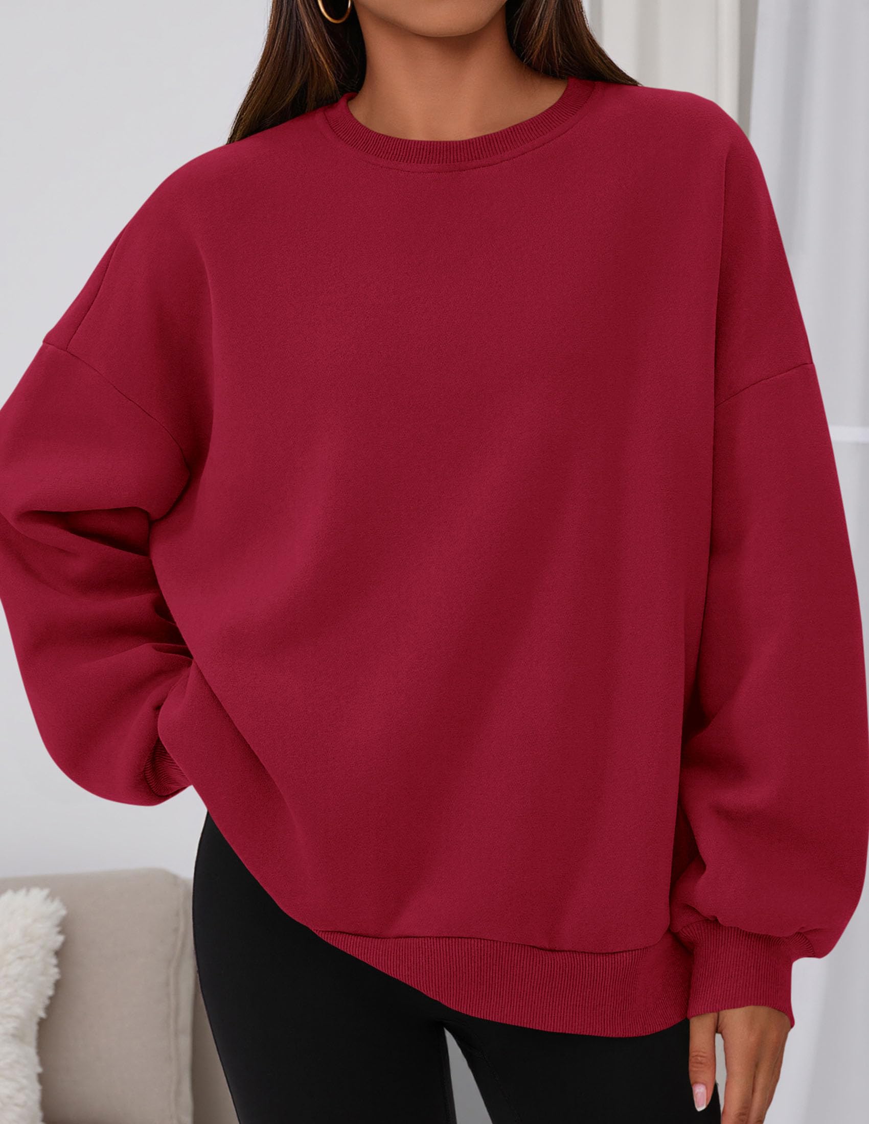 Womens Oversized Crewneck Sweatshirt 2026 Fall Outfits Red
