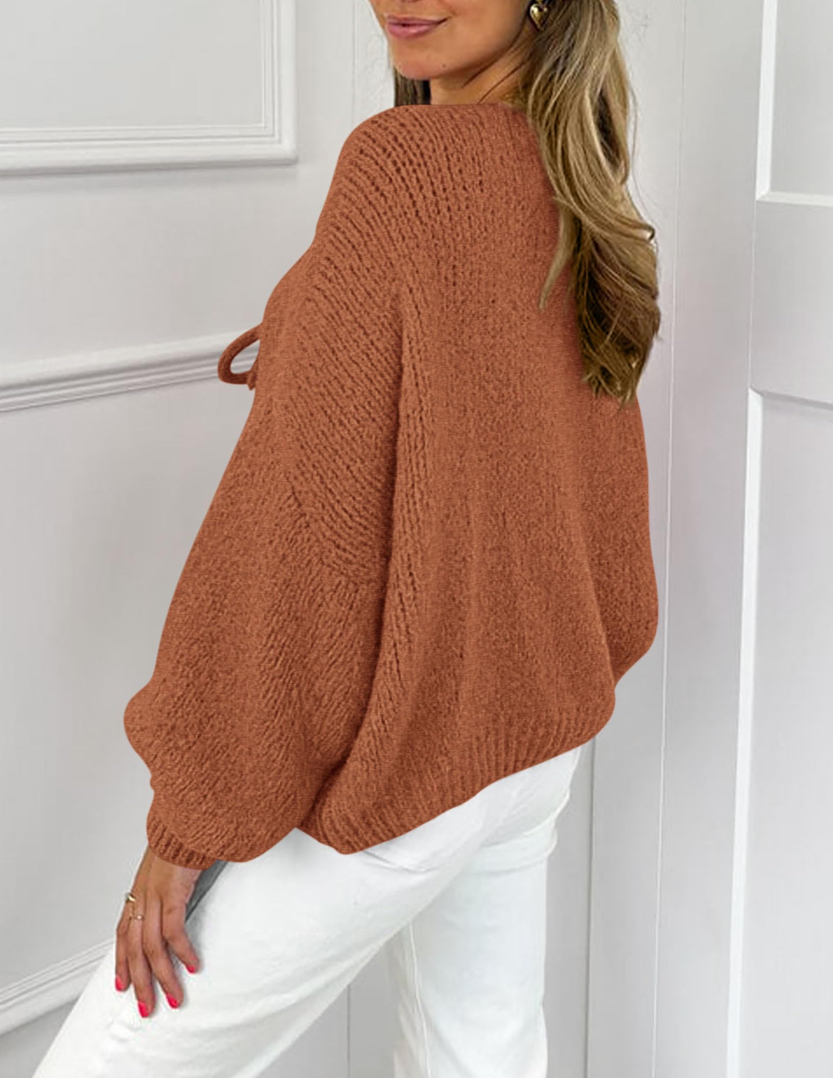 Women's Tie Front Bow Cardigan Sweaters(Brick Red,Small)