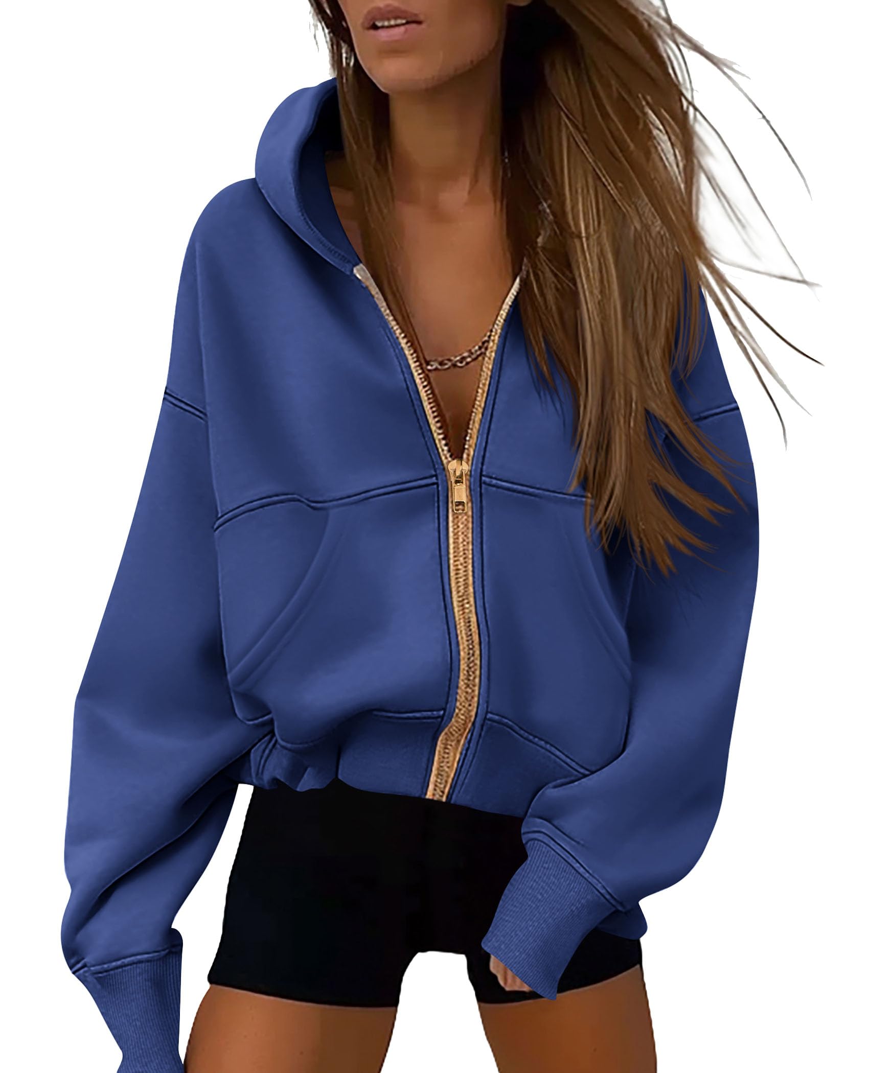 Hoodies for Women Fall Fashion Zip Up Fleece Plain Sweatshirt