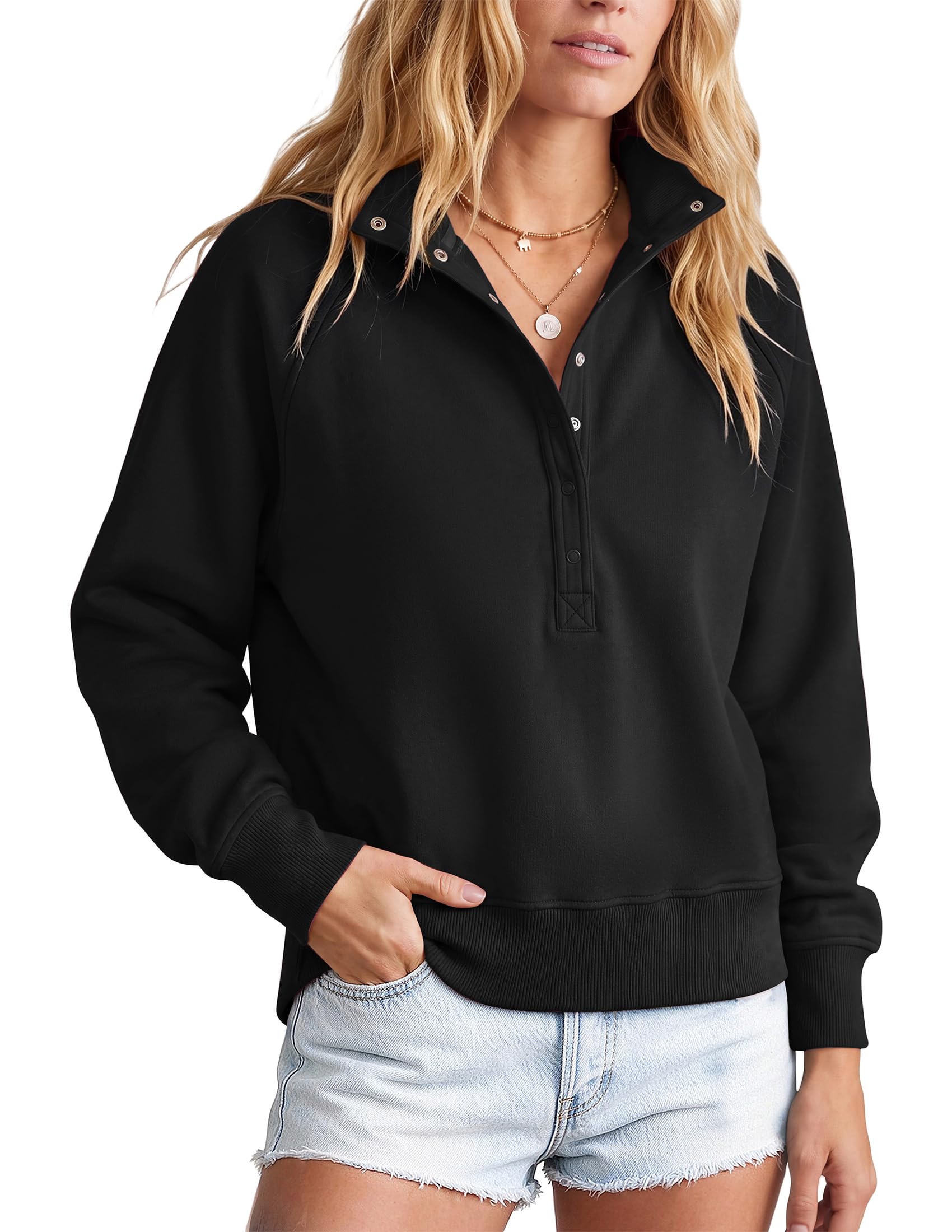 Women's Fall Oversized Sweatshirts Mock Neck Henley Pullover