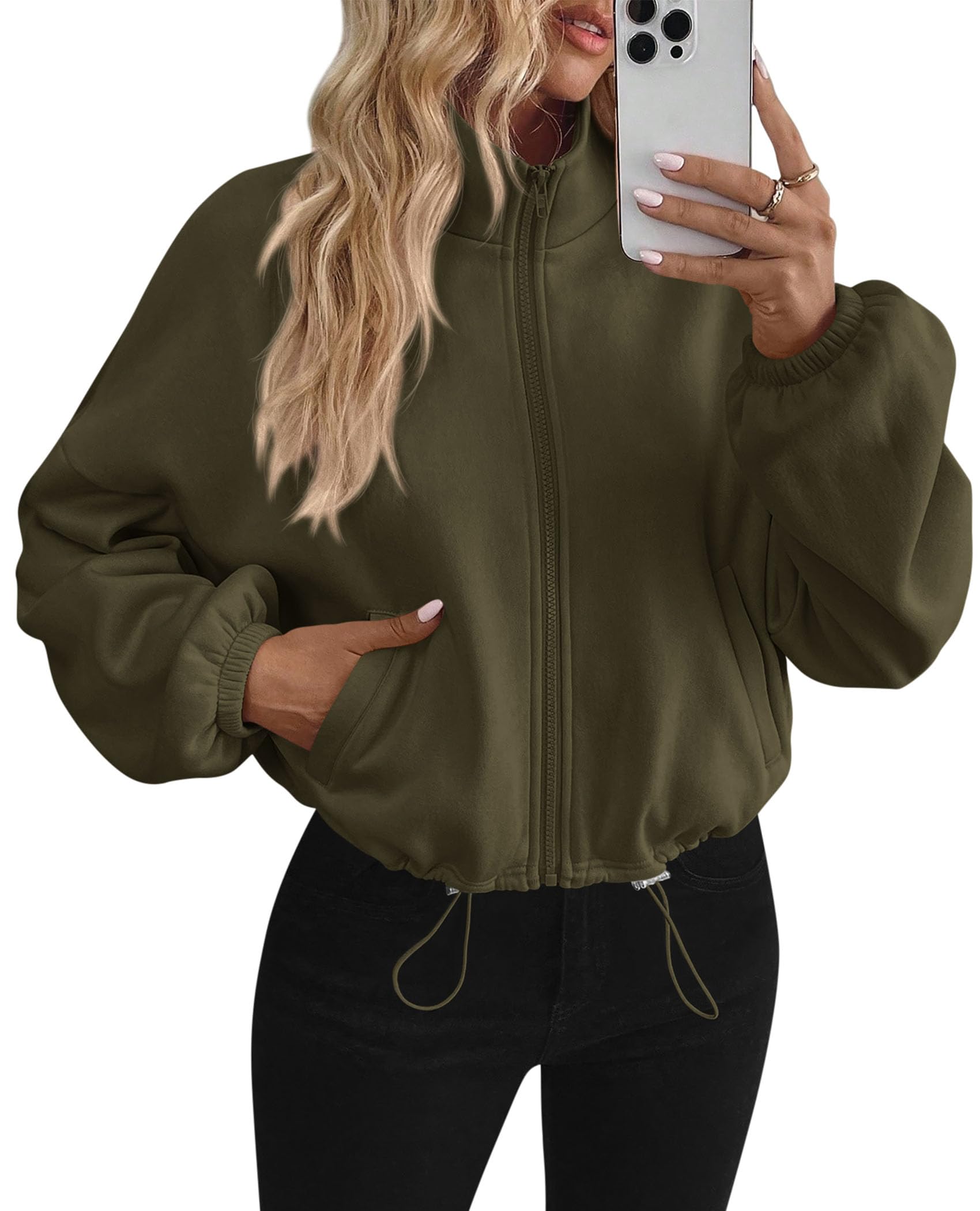Women's Cropped Jacket Zip Up Fleece Sweatshirt Fall Outfits