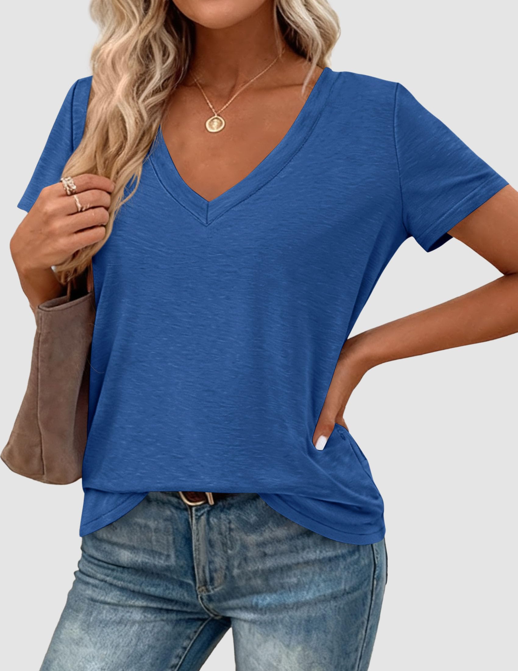 Womens Tops Short Sleeve Oversized Tshirts, Blue,S
