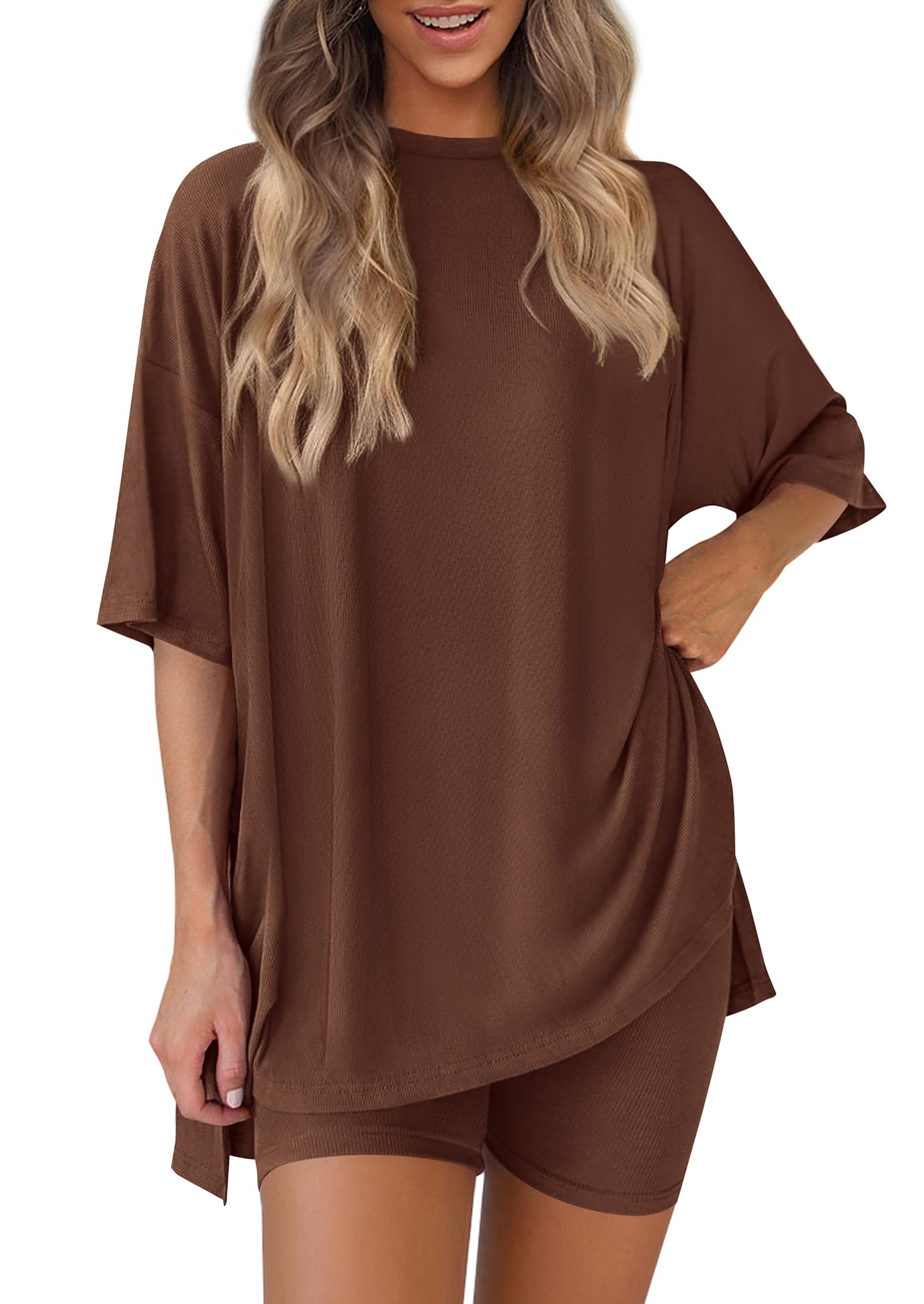 Women 2 Piece Lounge Set Airport Travel Outfit, Light Coffee,S