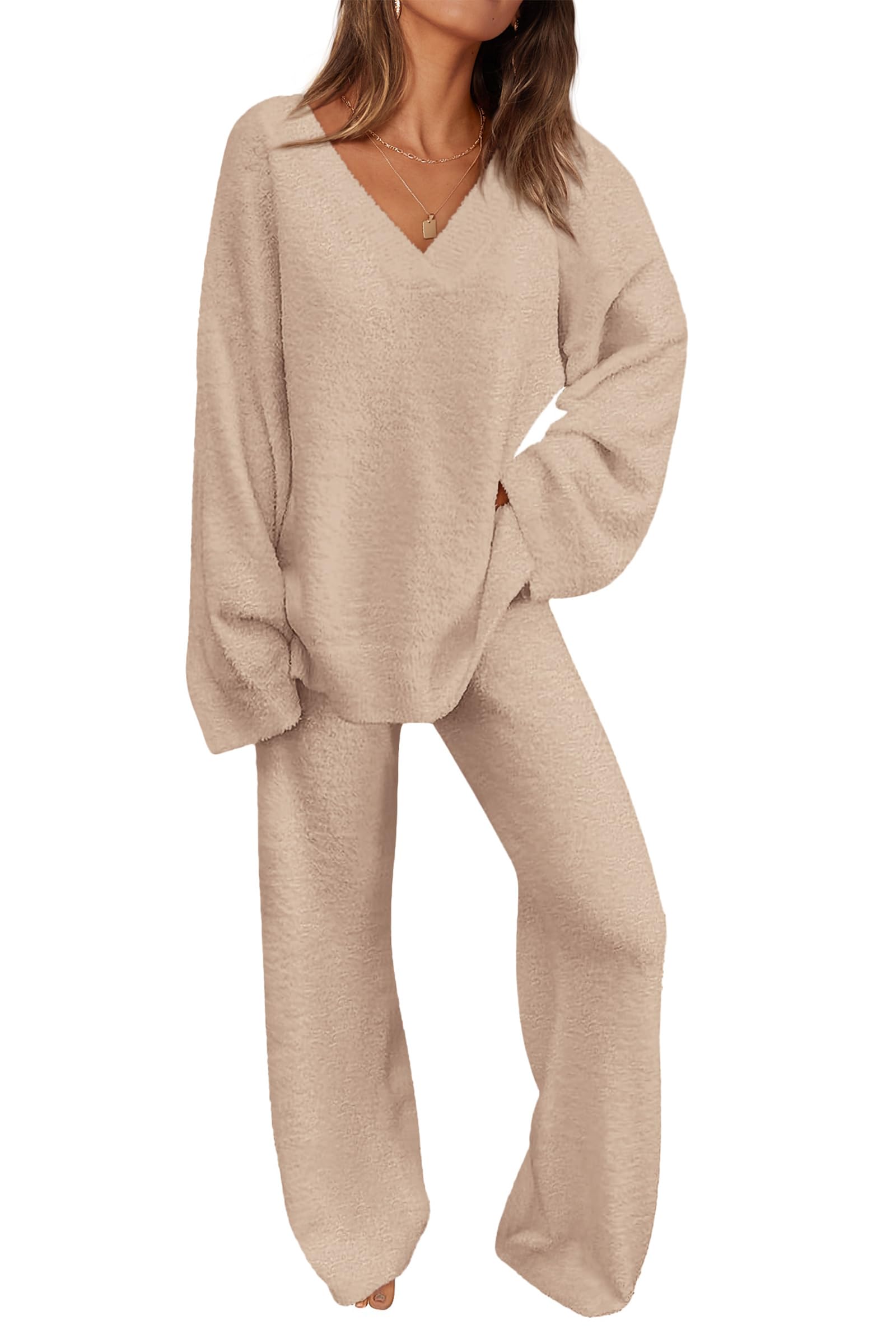 Lounge Sets for Women Fall 2 Piece Fuzzy Sweater Pajama Set