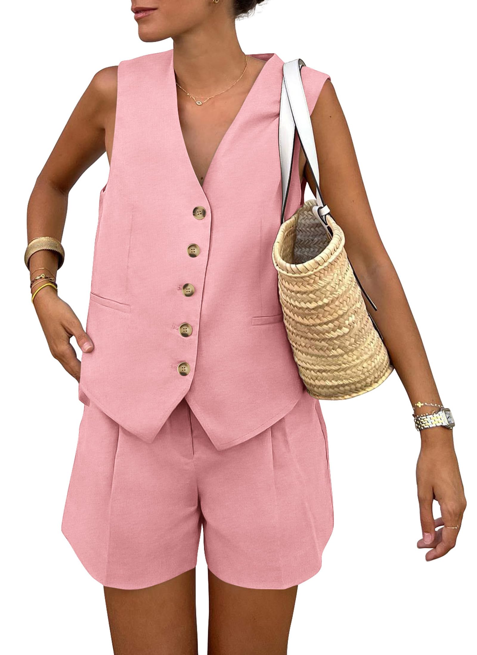 Women's Summer Two Piece Outfits Sets (Pink,X-Small)