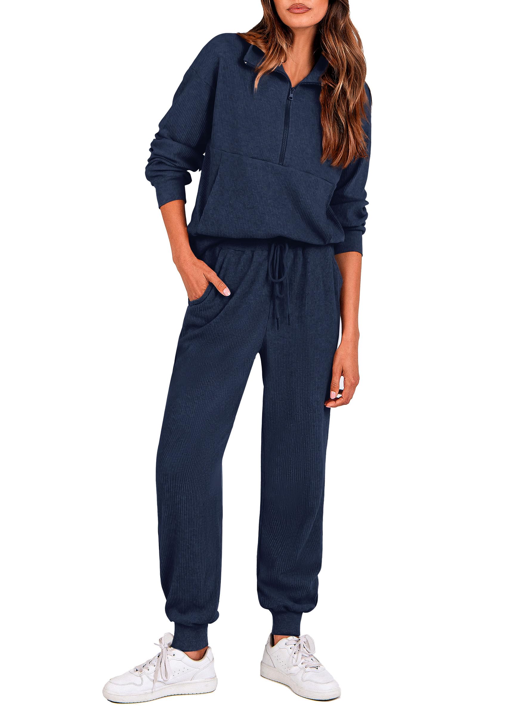Airport Travel Outfit Women Ribbed Knit Matching Lounge Sets