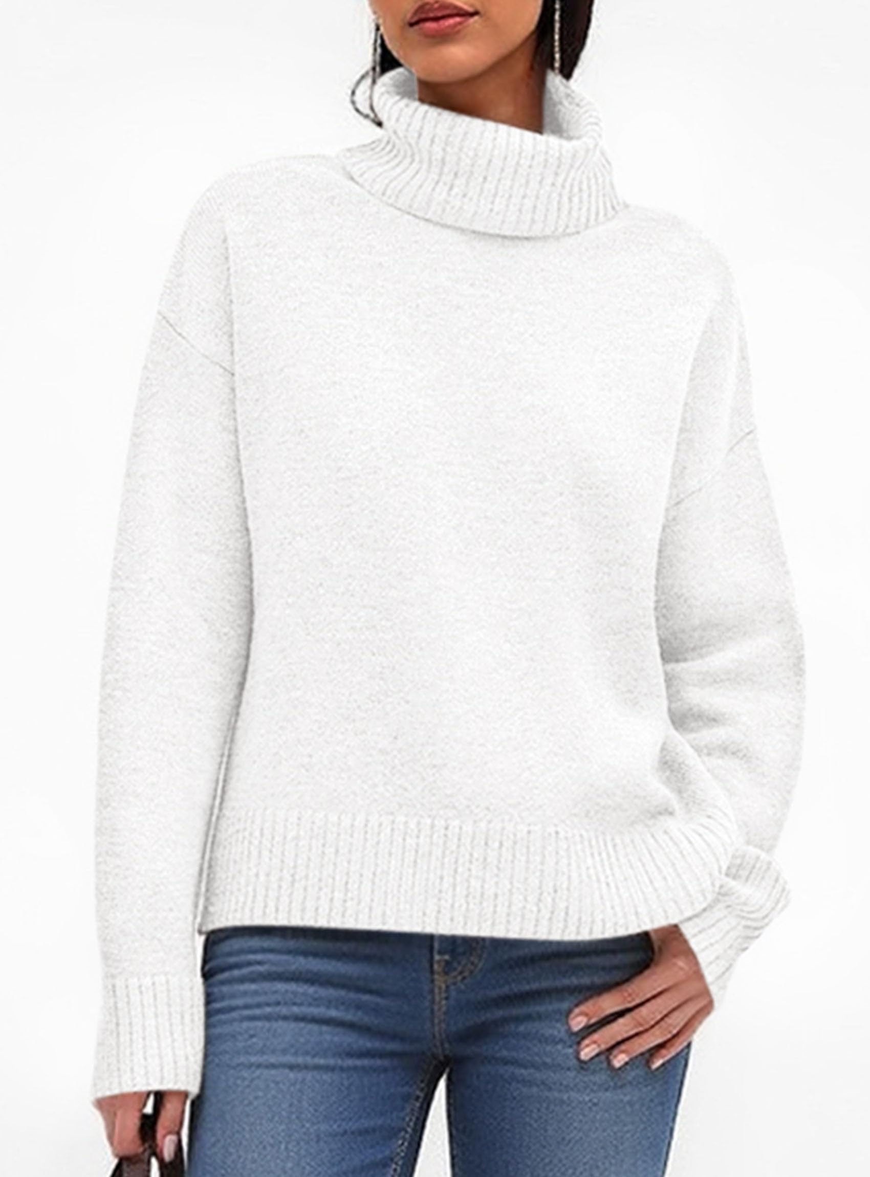 Womens Turtleneck Long Sleeve Knit Sweater,White,S