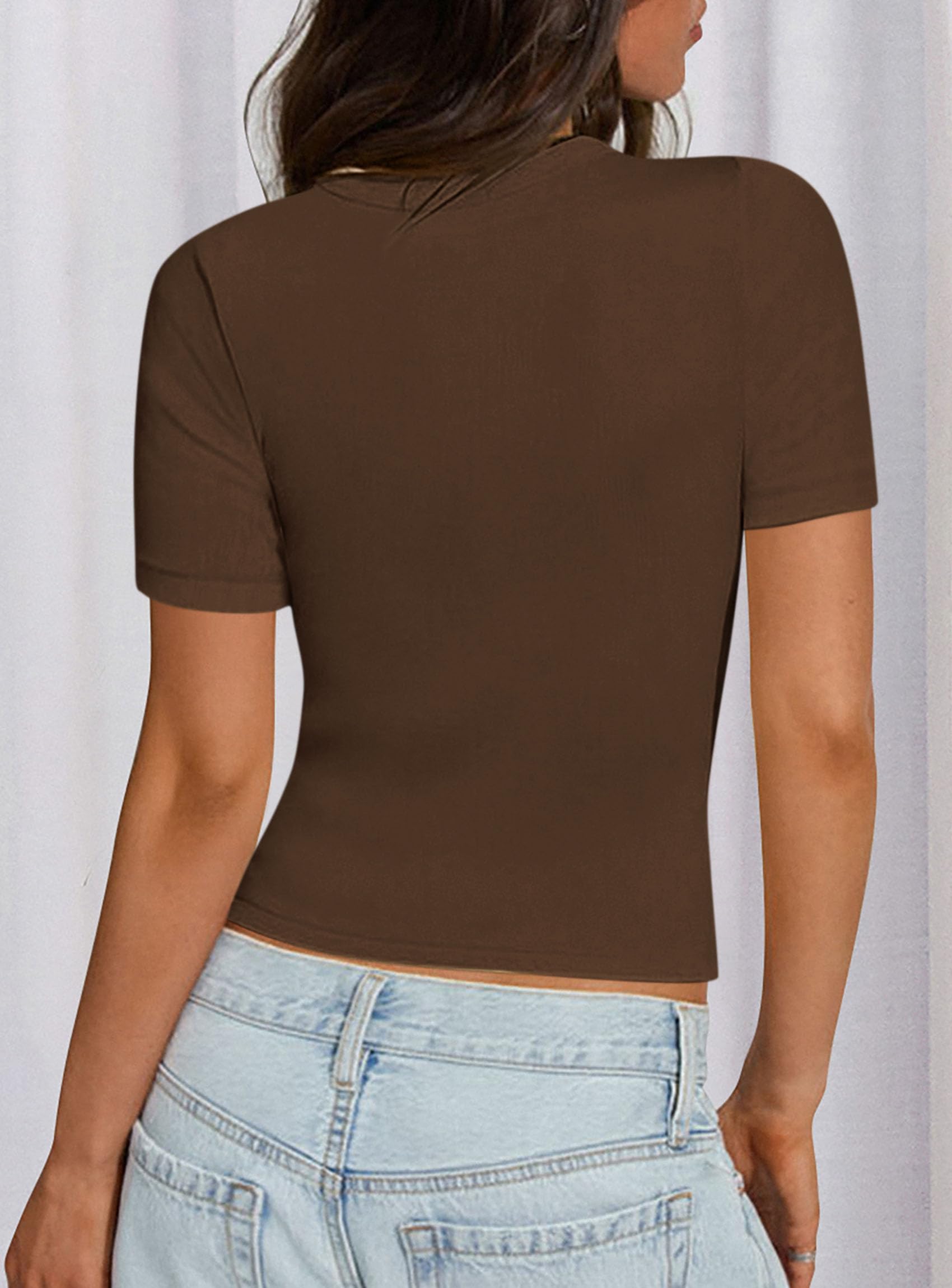Womens Short Sleeve Slim Fit Basic Shirts,Coffee,XS