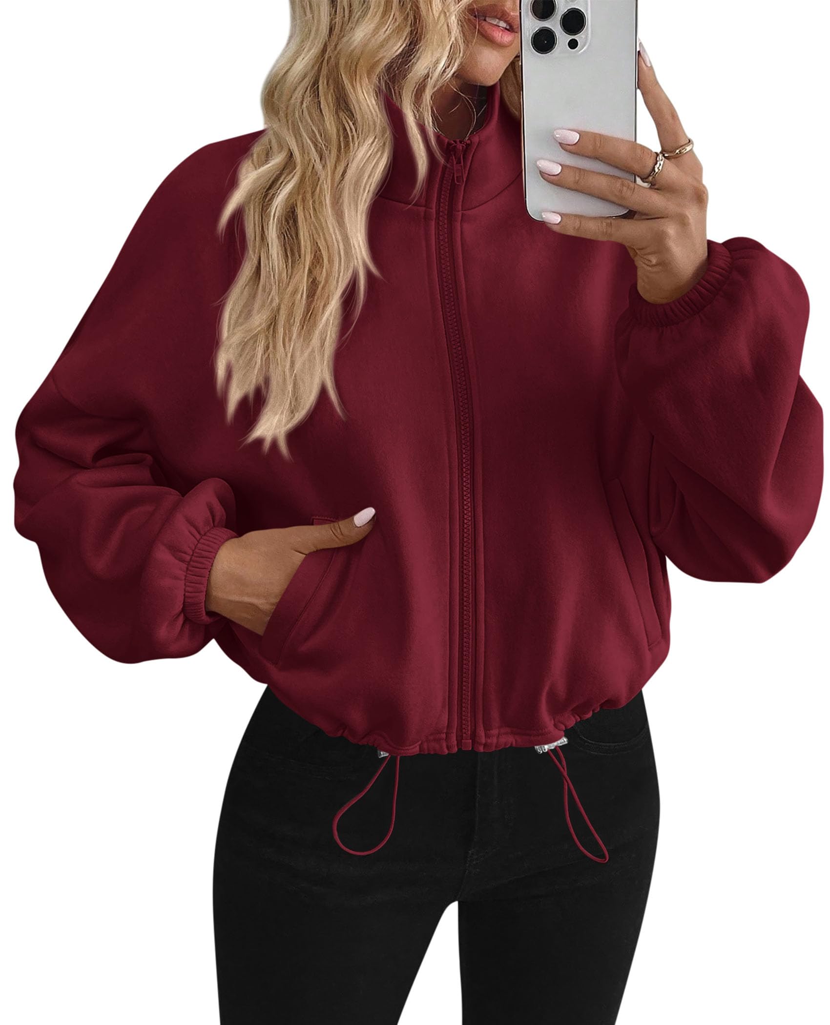 Women's Cropped Jacket Zip Up Fleece Sweatshirt Fall Outfits