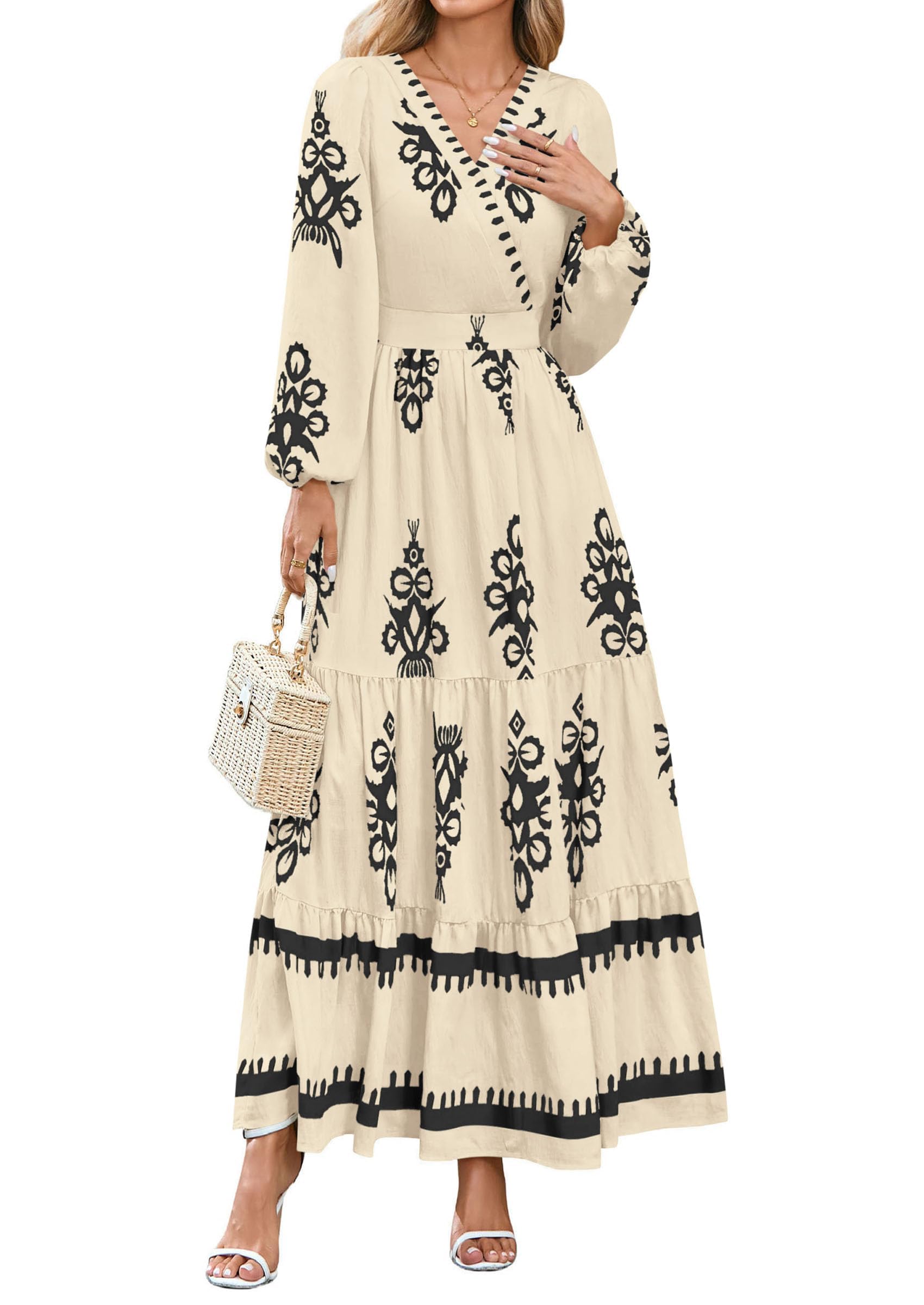 Women's Long Sleeve Floral Boho Maxi Wedding Guest Dress