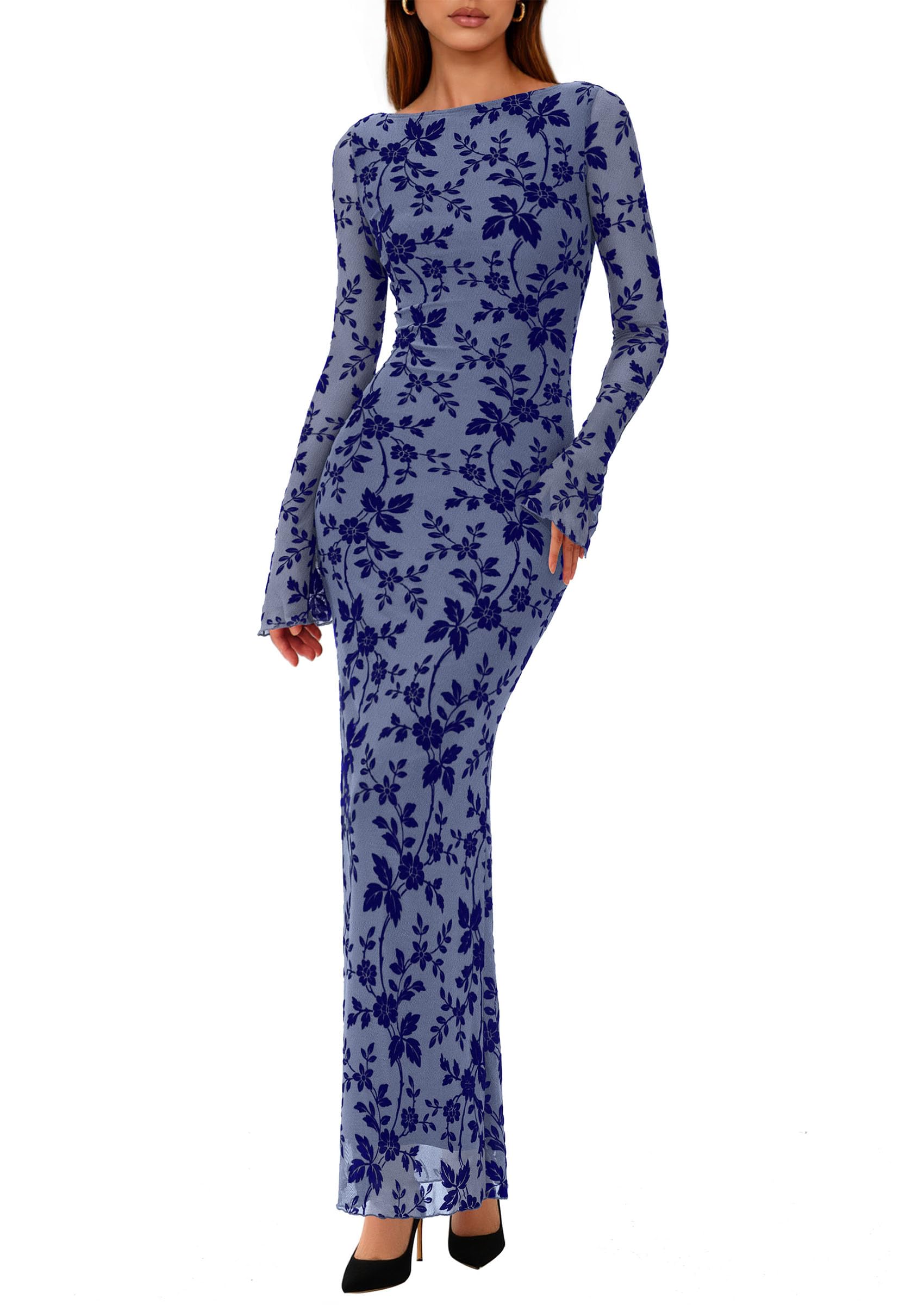 Women's Floral Bodycon Maxi Dress Wedding Guest Dresses