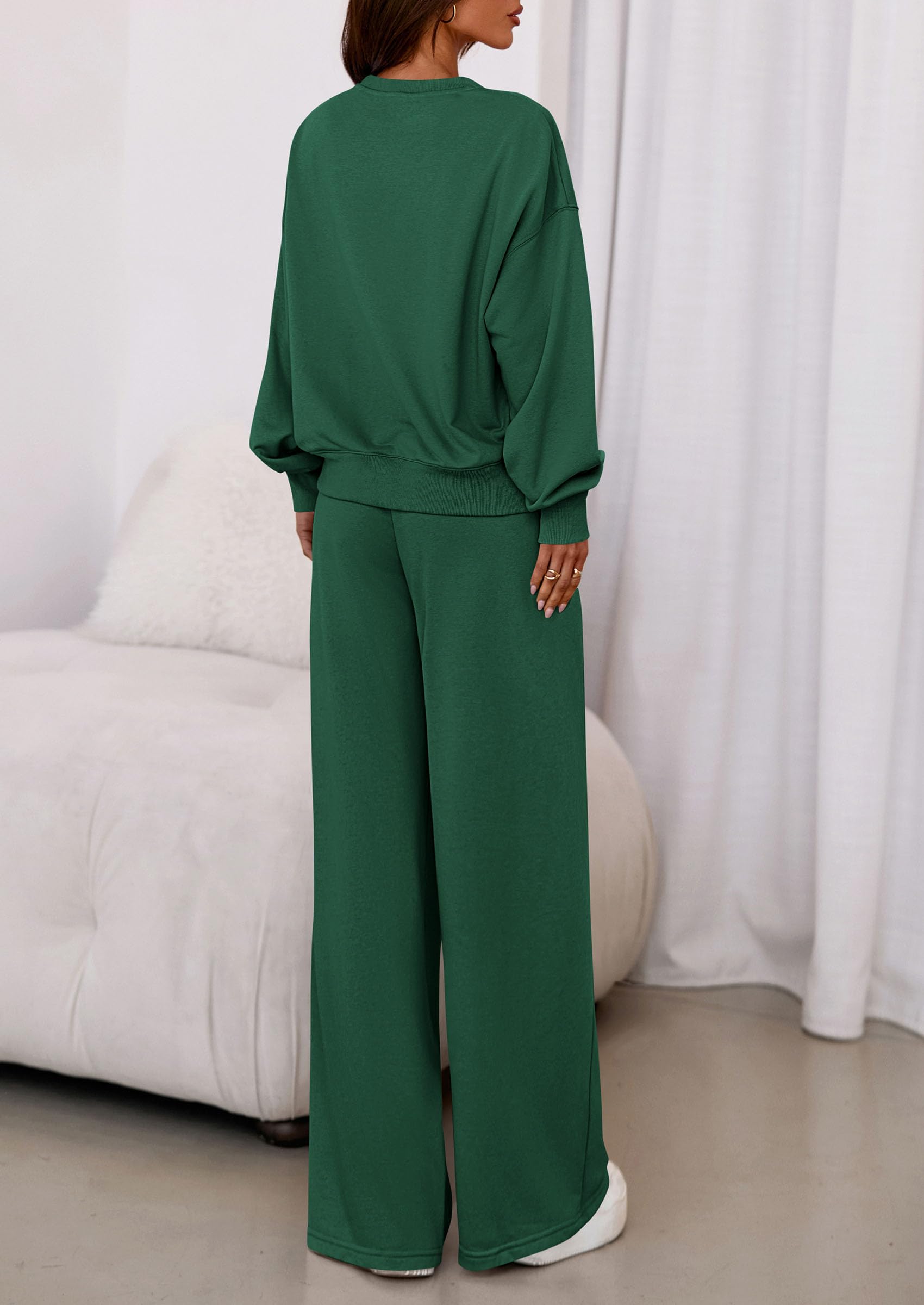 Womens Loose Fit Casual 2 Piece Lounge Set,Dark Green,S