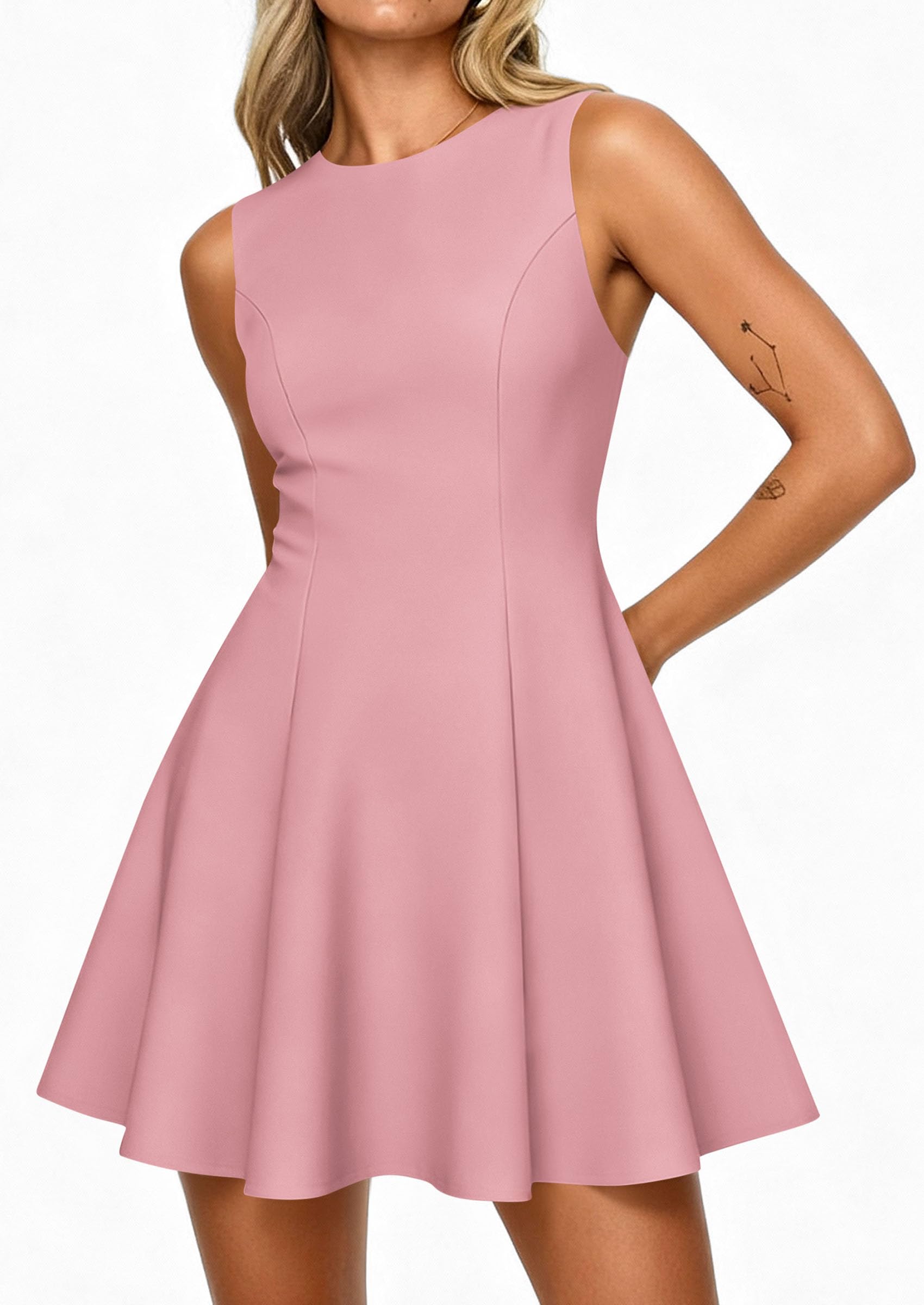Women's Formal Boat Neck A Line Mini Dress,Pink,XS