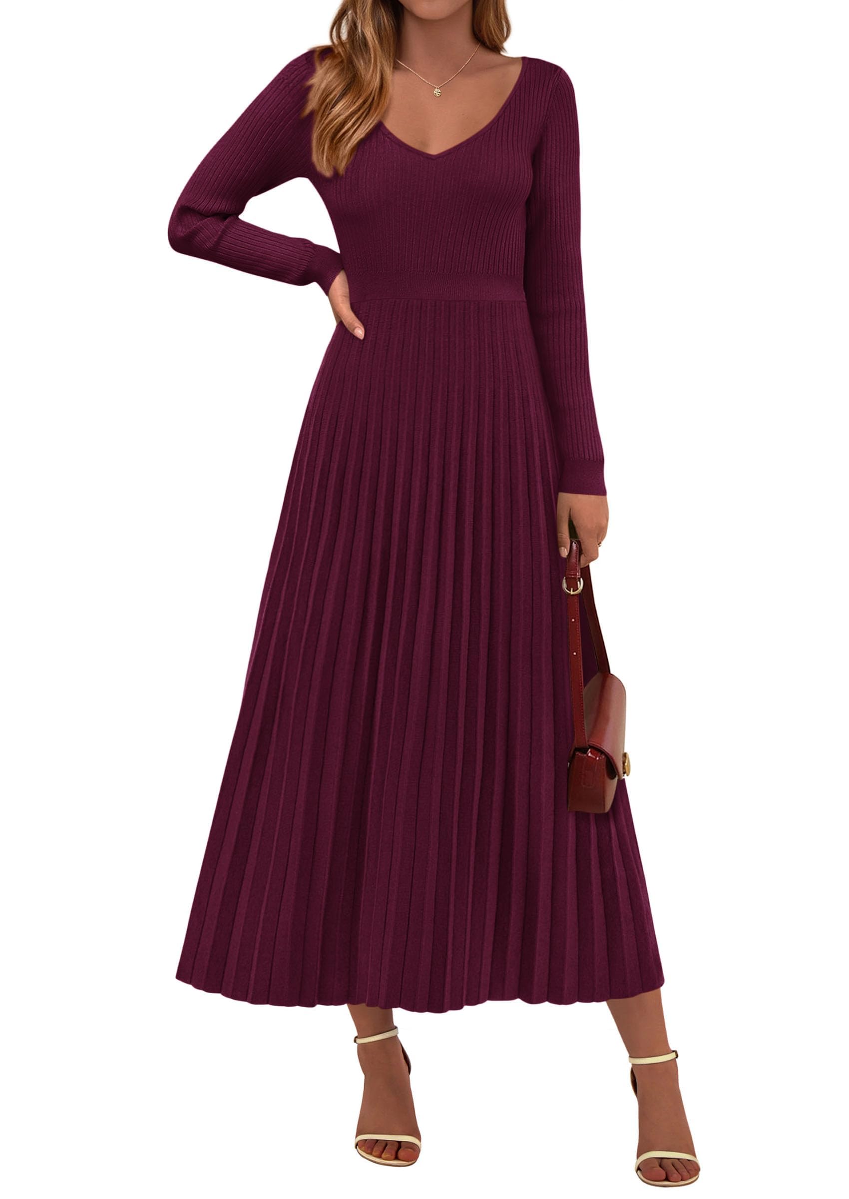Sweater Dress Women Long Sleeve Maxi Flowy Pleated Dresses