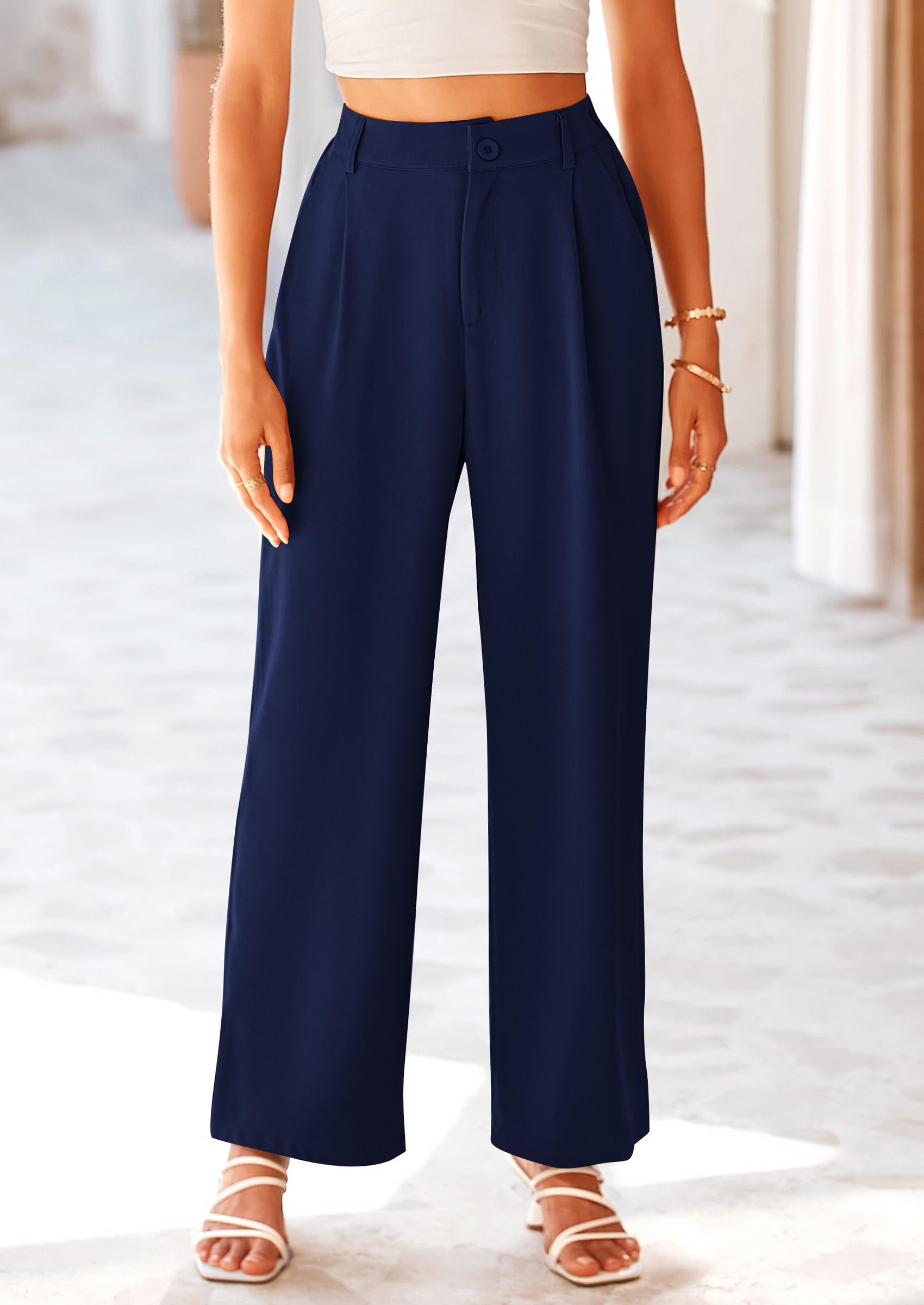 Women's Flowy Wide Leg Dress Pants,Navy,S
