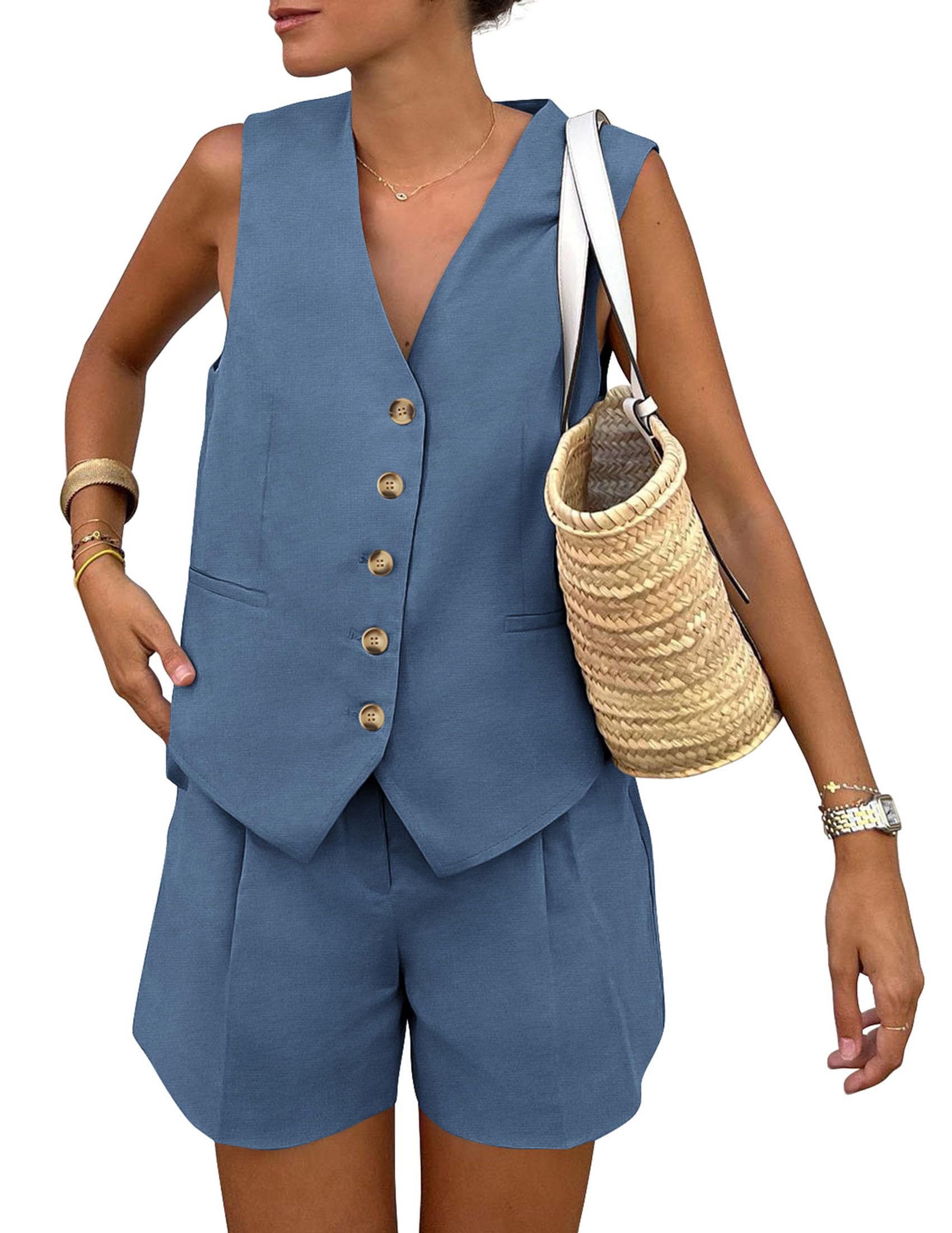 Women's Summer Two Piece Outfits Sets (Denim Blue,X-Small)