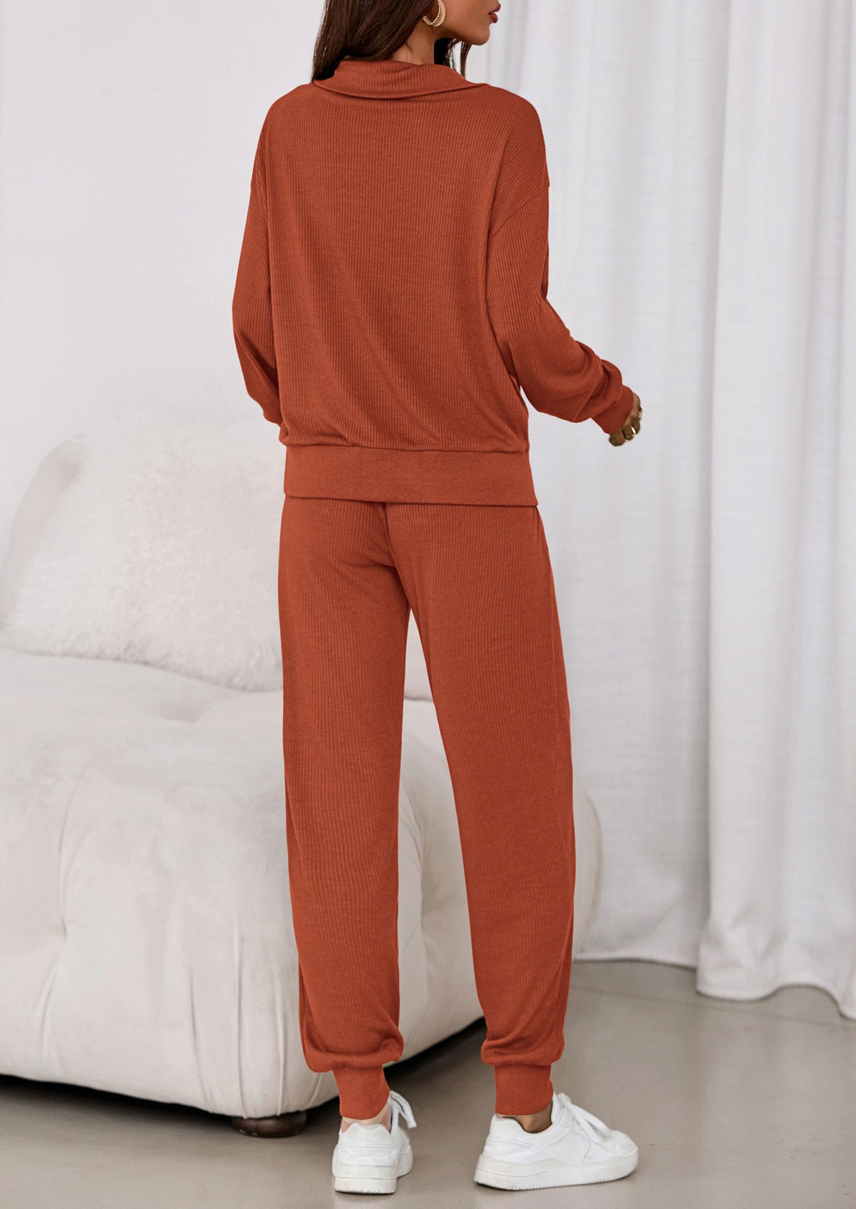 Airport Travel Outfit Women Ribbed Knit Matching Lounge Sets
