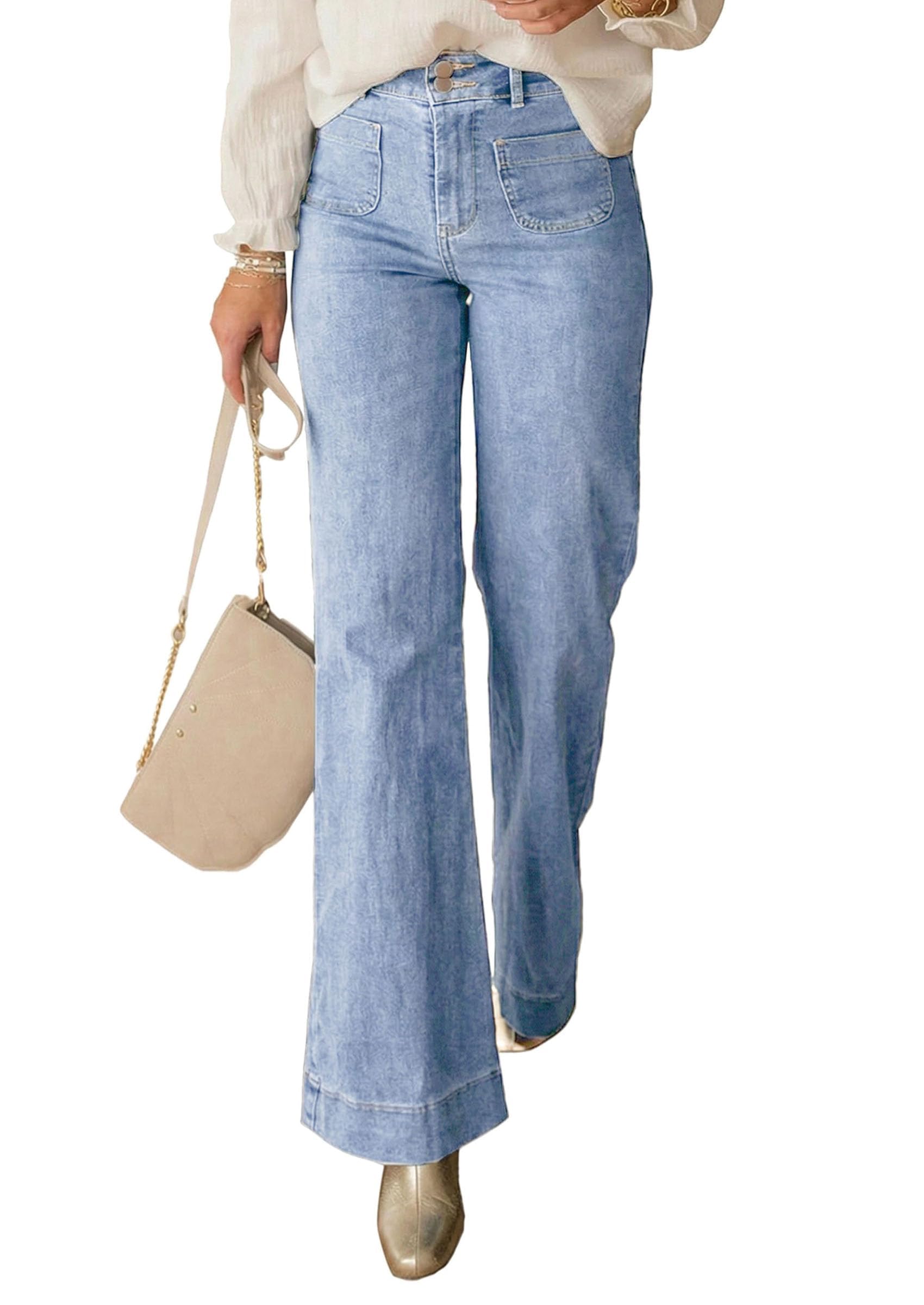 Womens Wide Leg High Waisted Trendy Jeans,Ashleigh Blue,4