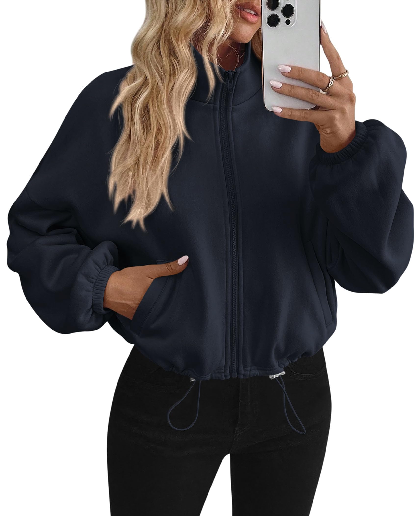 Women's Cropped Jacket Zip Up Fleece Sweatshirt Fall Outfits