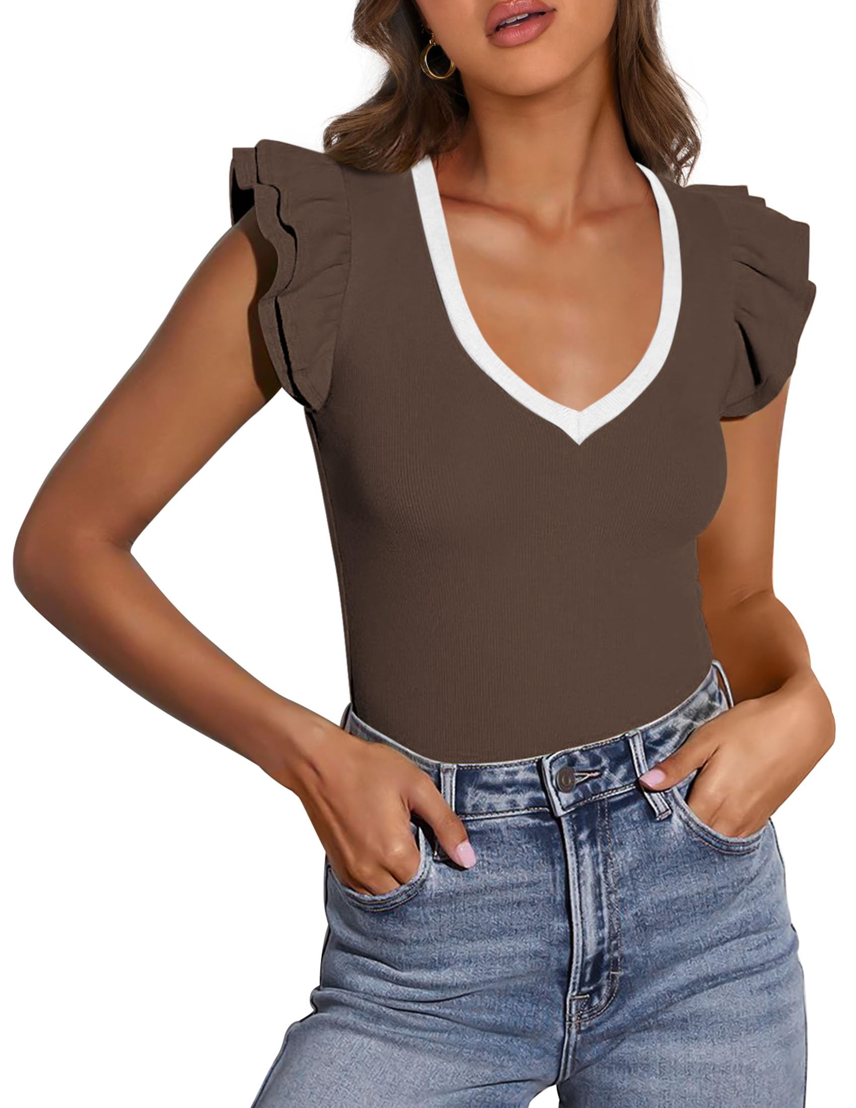 Womens Sleeveless Slim Fit T Shirts,Coffee,S