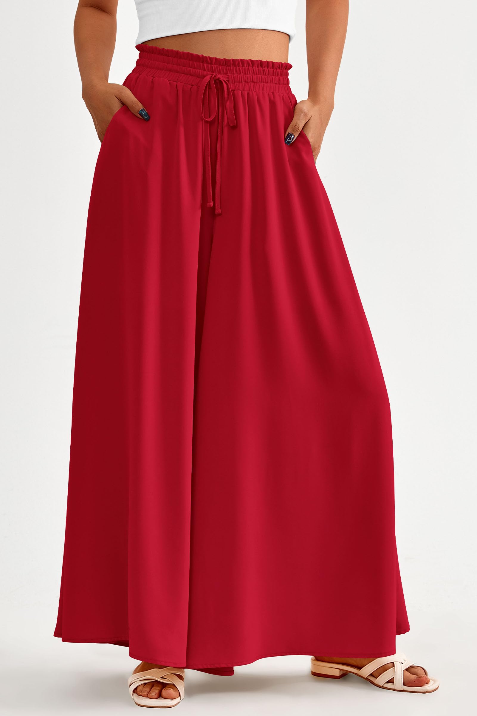 Summer Wide Leg Palazzo Pants for Women Casual,Red,S