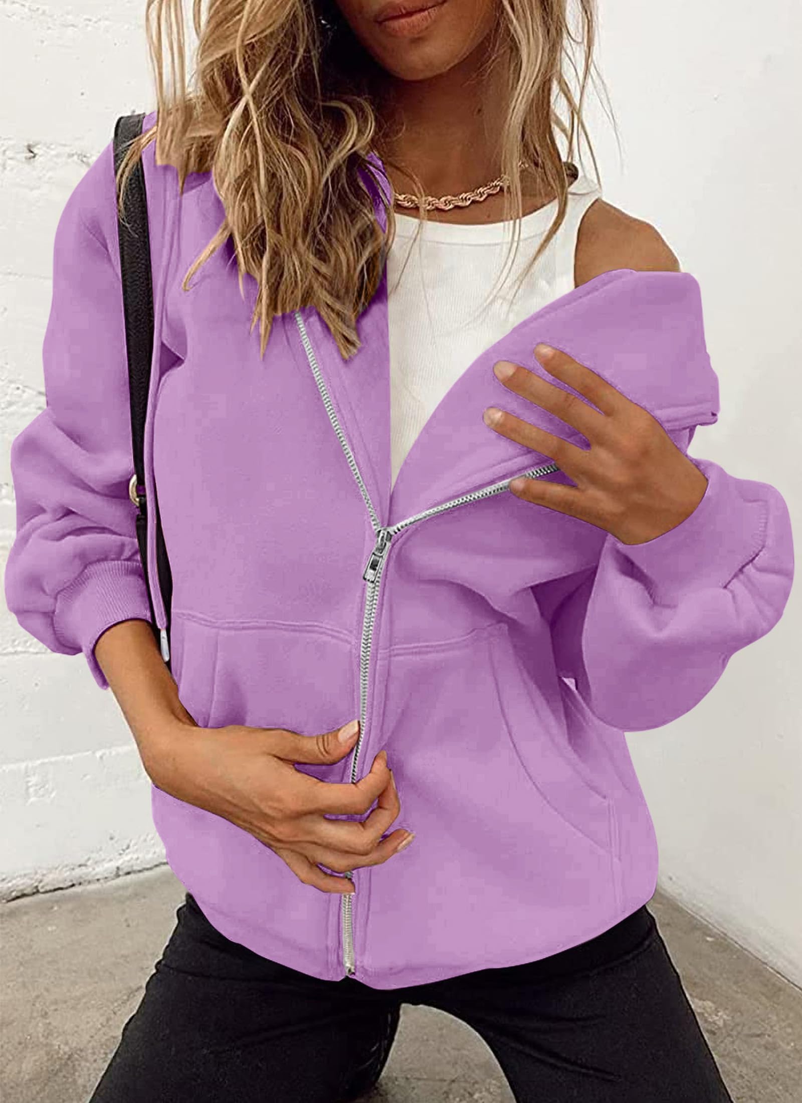 Women's Fall Zip Up Hoodies Sweatshirts Light Purple