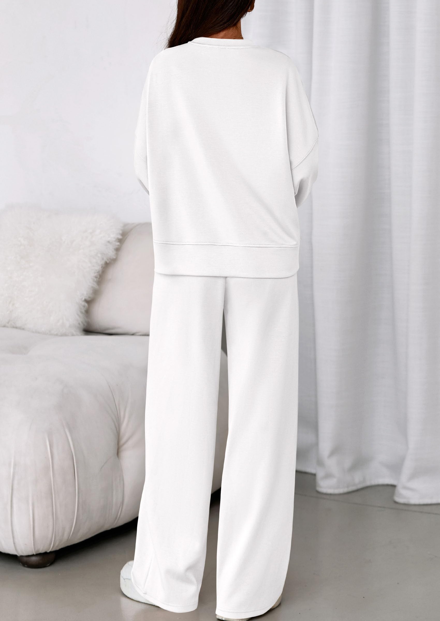 Womens Long Sleeve Sweatshirt 2 Piece Sets,White,S