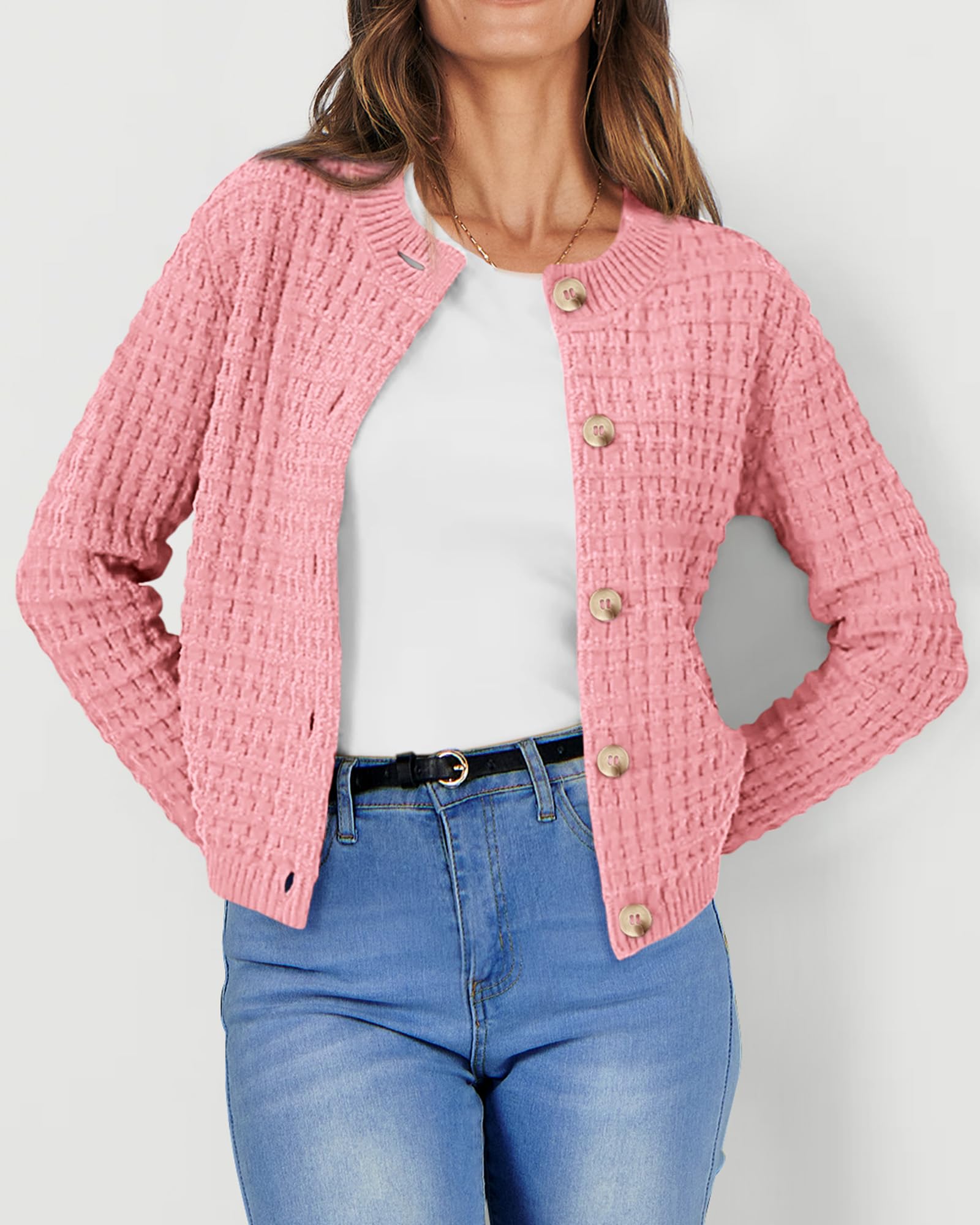 Women's Fall Lightweight Cardigan Sweaters Pink