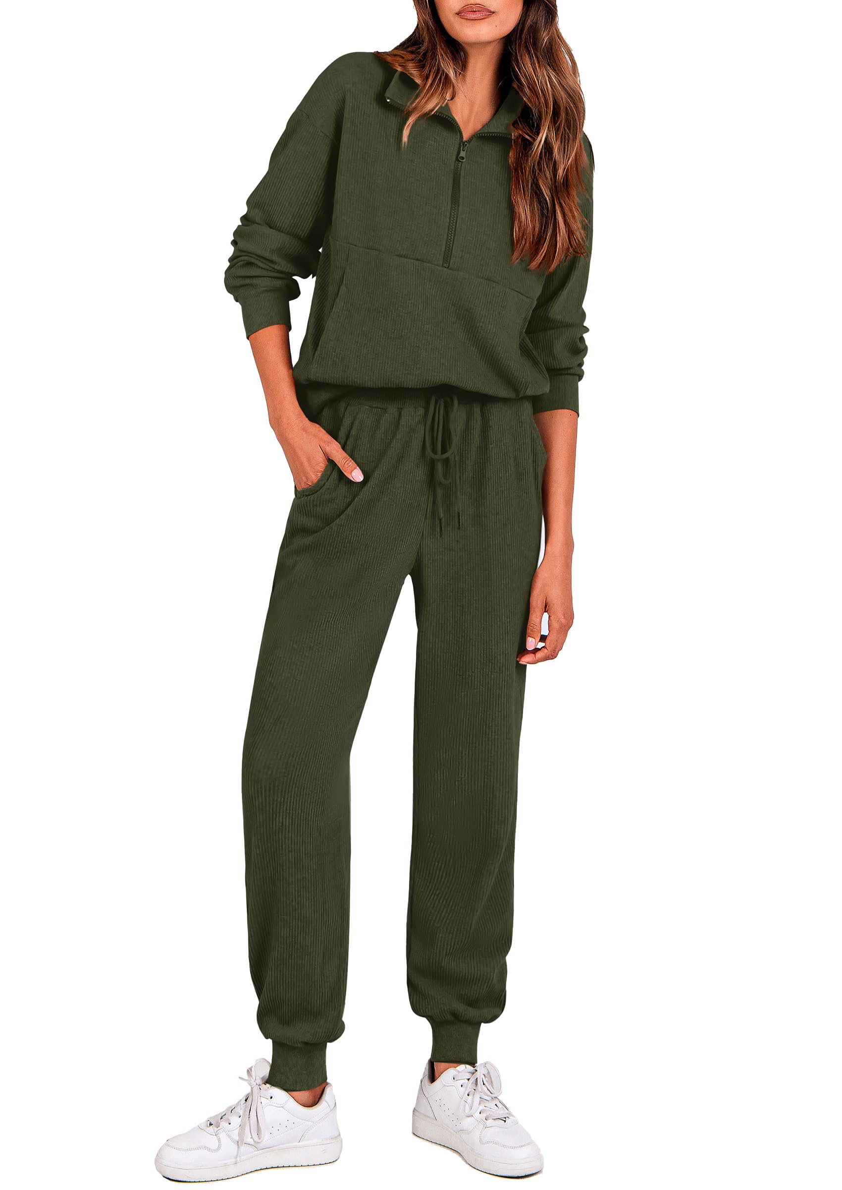 Airport Travel Outfit Women Ribbed Knit Matching Lounge Sets