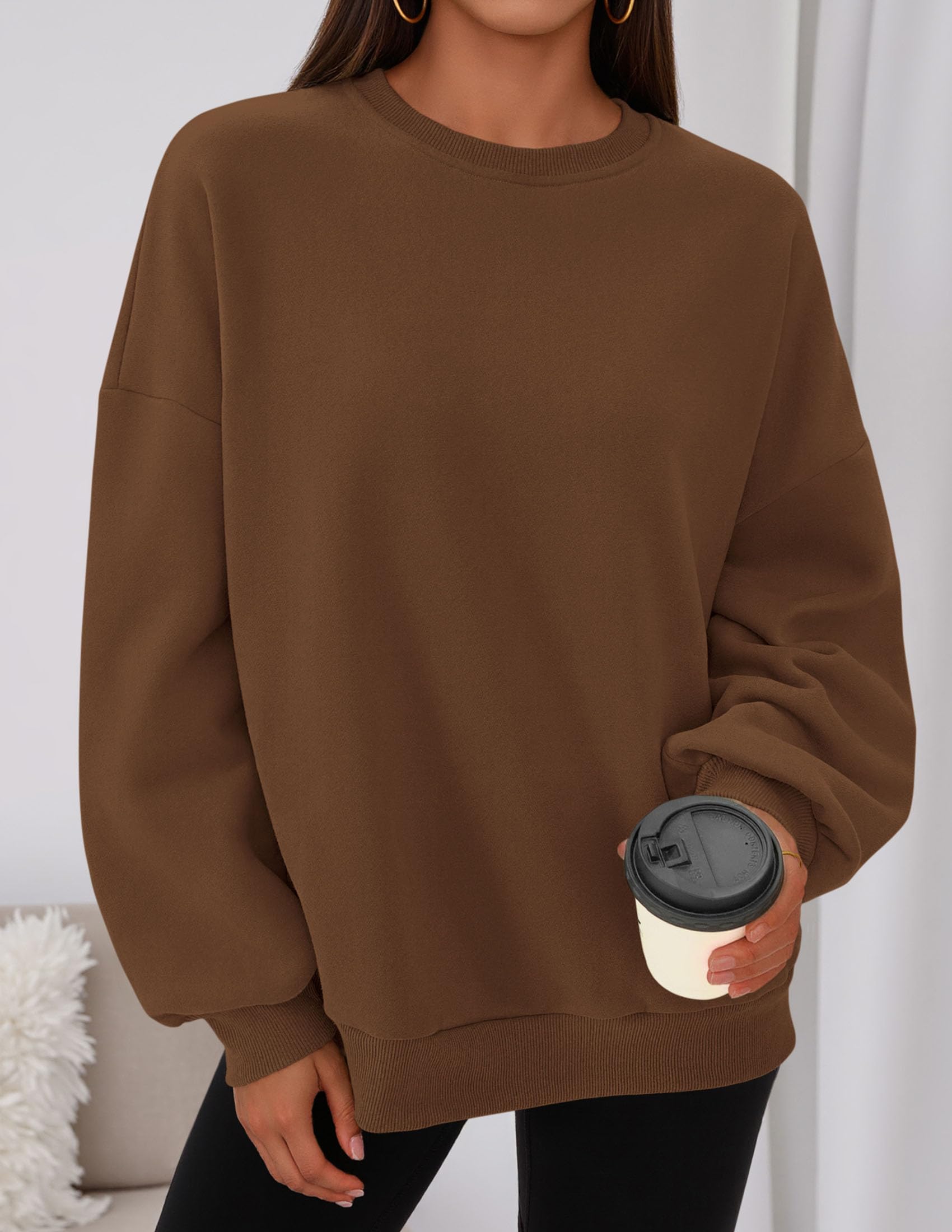 Womens Oversized Crewneck Sweatshirt 2026 Fall Outfits Brown