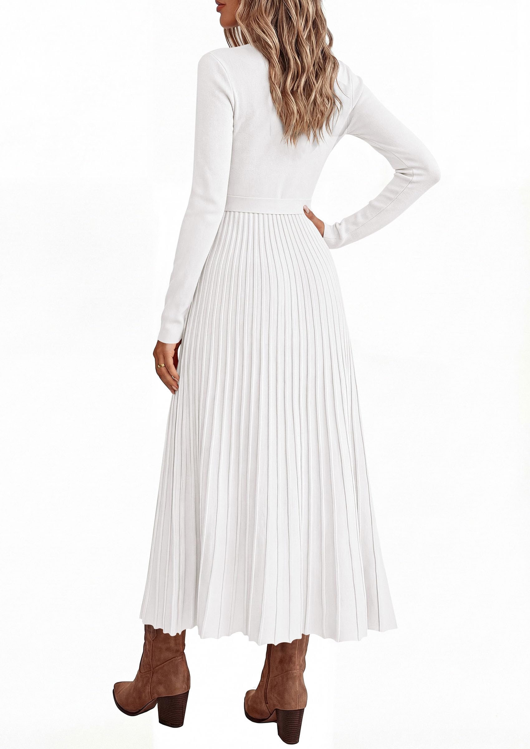 Womens Fall Maxi Long Sleeve Sweater Dress,White,S