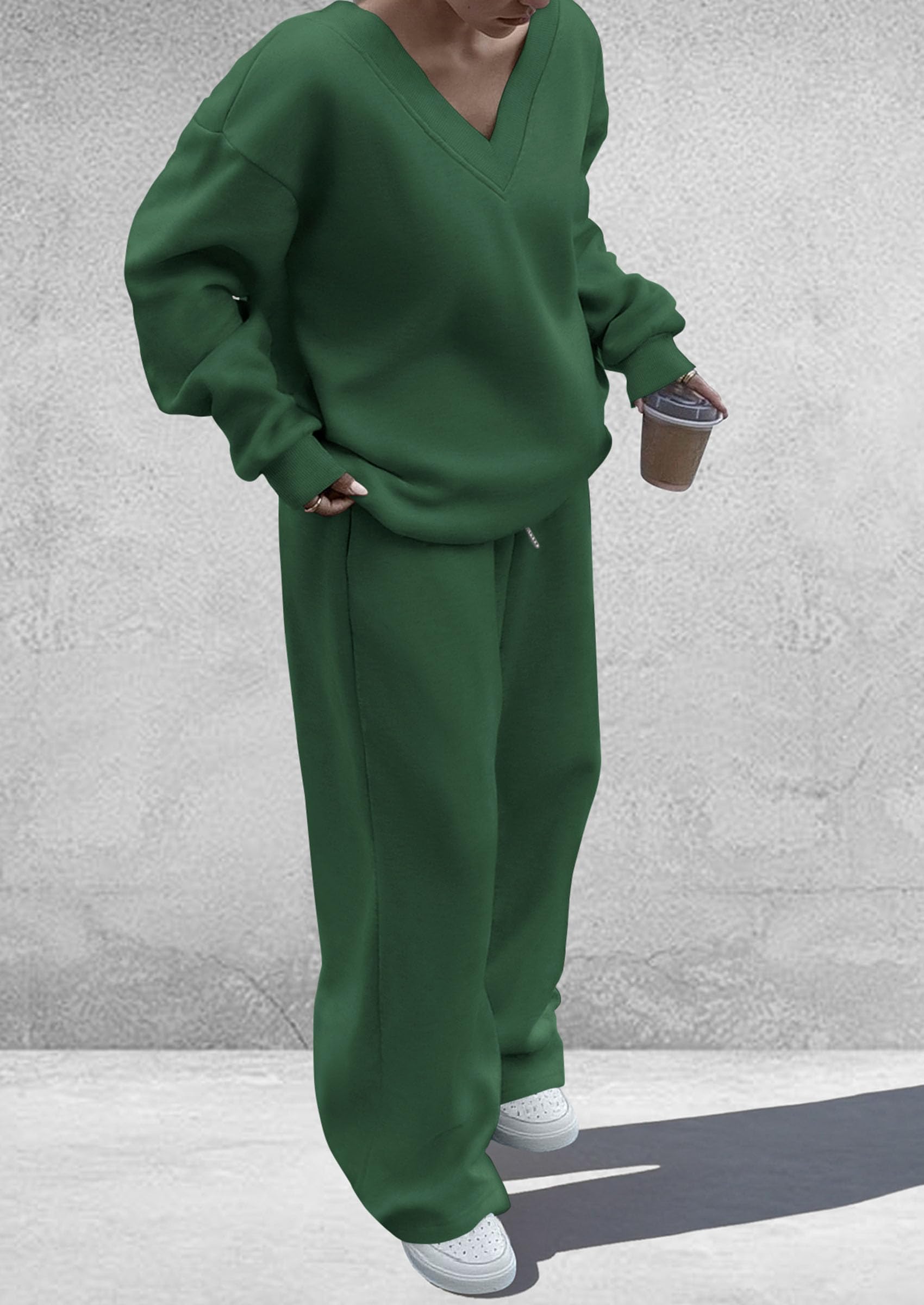 Womens 2 Piece Outfits Fall Sweatsuits,Dark Green,S