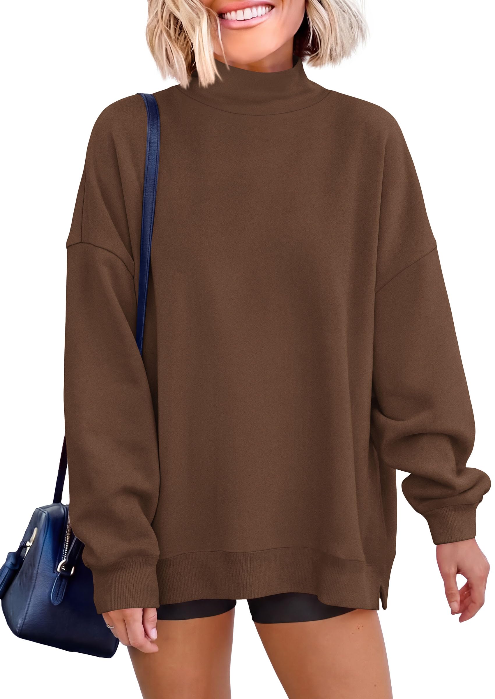 Womens Mock Neck Sweatshirt Oversized Pullover Fall Outfits