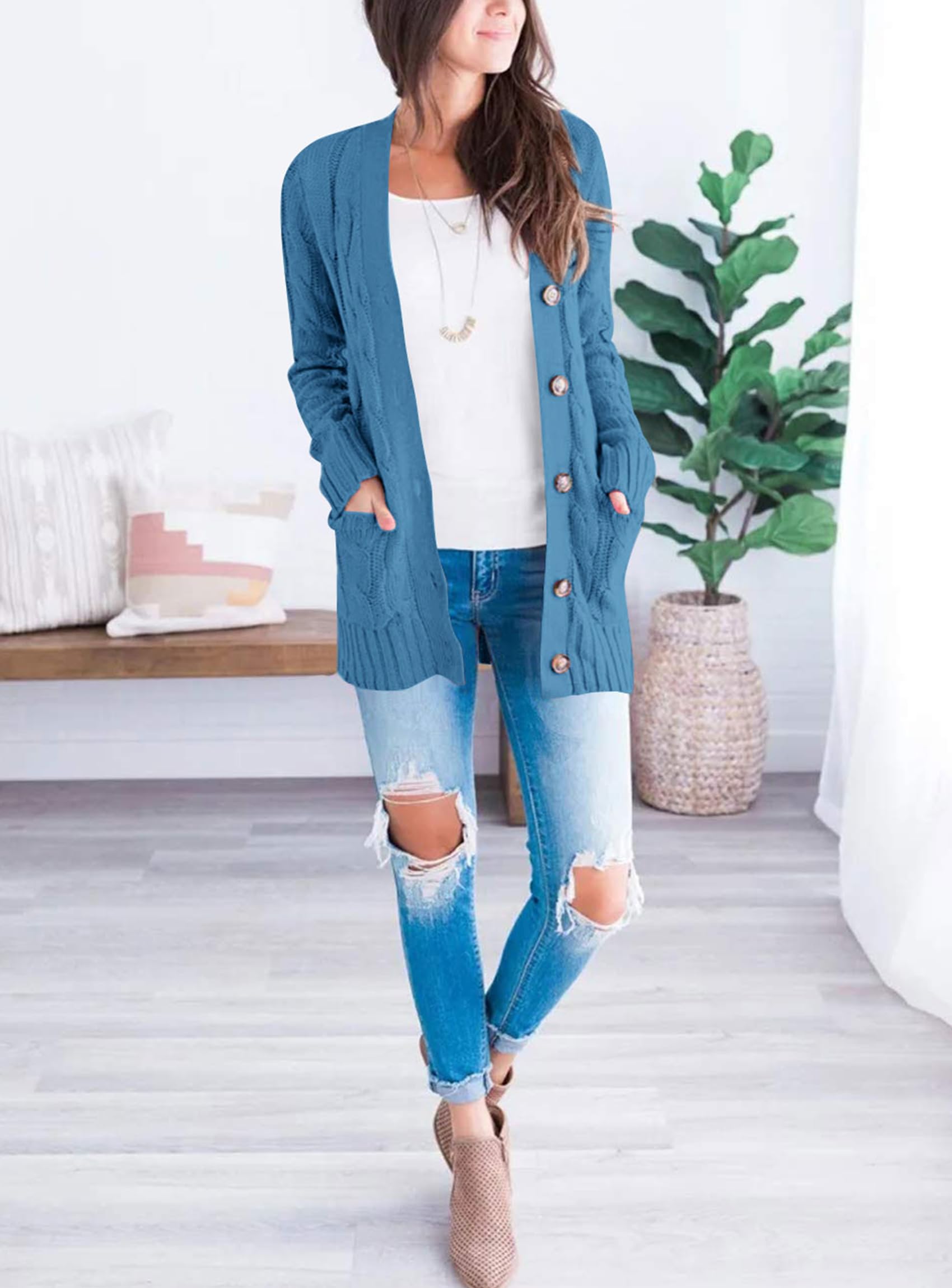 Women Chunky Cable Knit Cardigan Sweaters Fall Fashion Clothes
