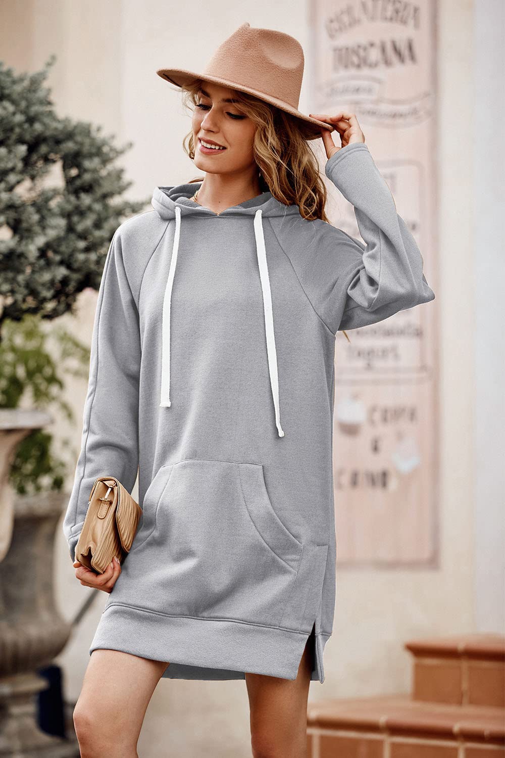 Sweatshirt for Women Fall Oversized Hoodie Dress,Light Grey,S