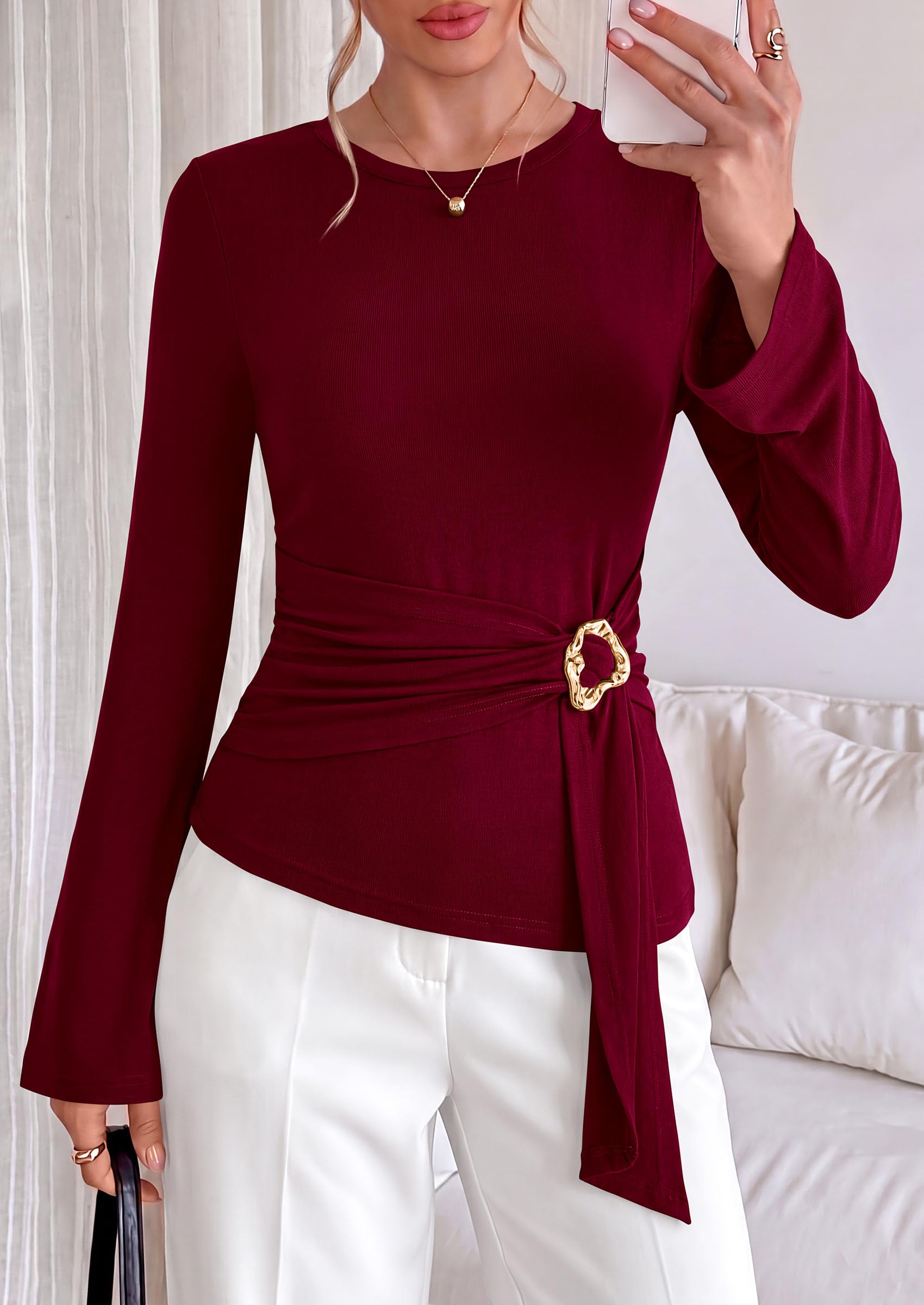 Asymmetrical Tops for Women Fall Business Casual Peplum Top