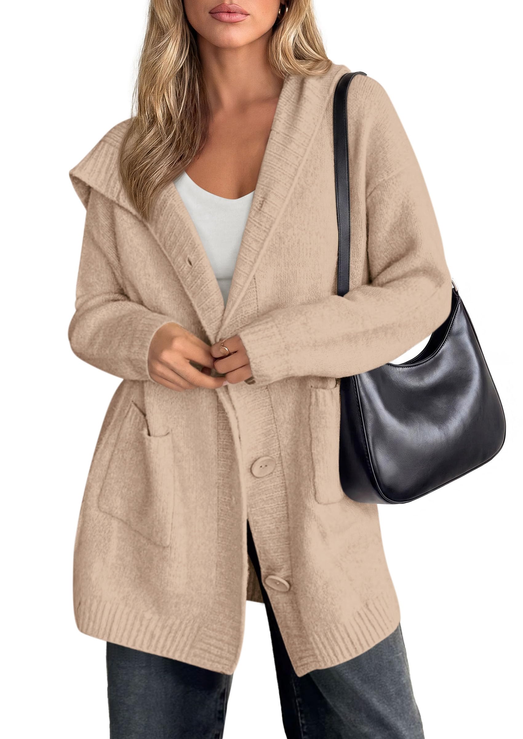 Women's Long Cardigans Fall Hooded Button up Oversized Sweater