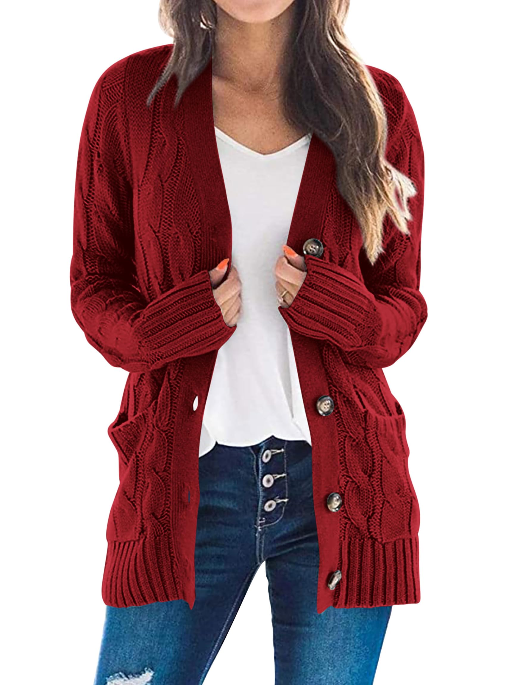 Women Chunky Cable Knit Cardigan Sweaters Fall Fashion Clothes
