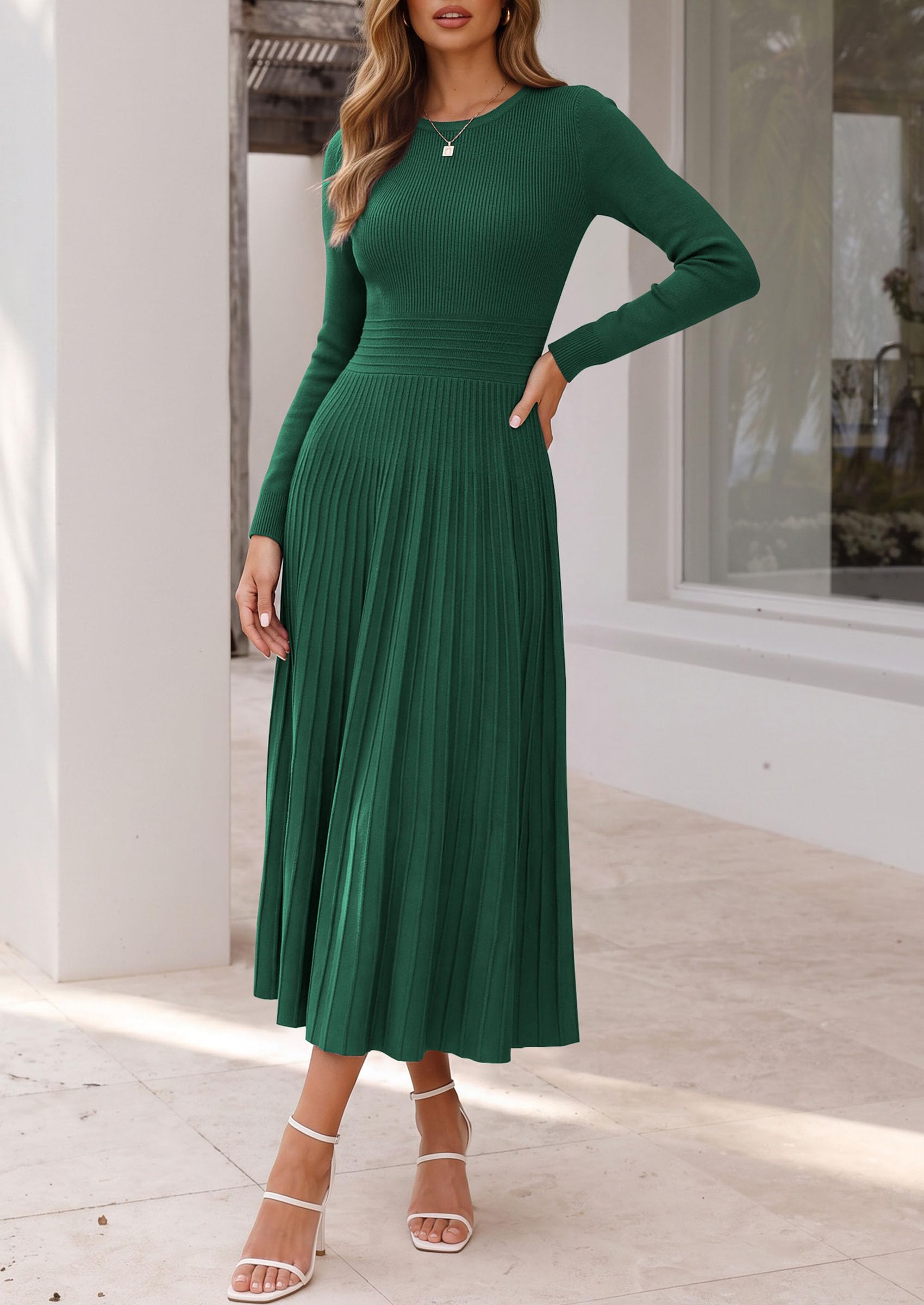 Women's Long Sleeve Knit Maxi Sweater Dress,Dark Green,S