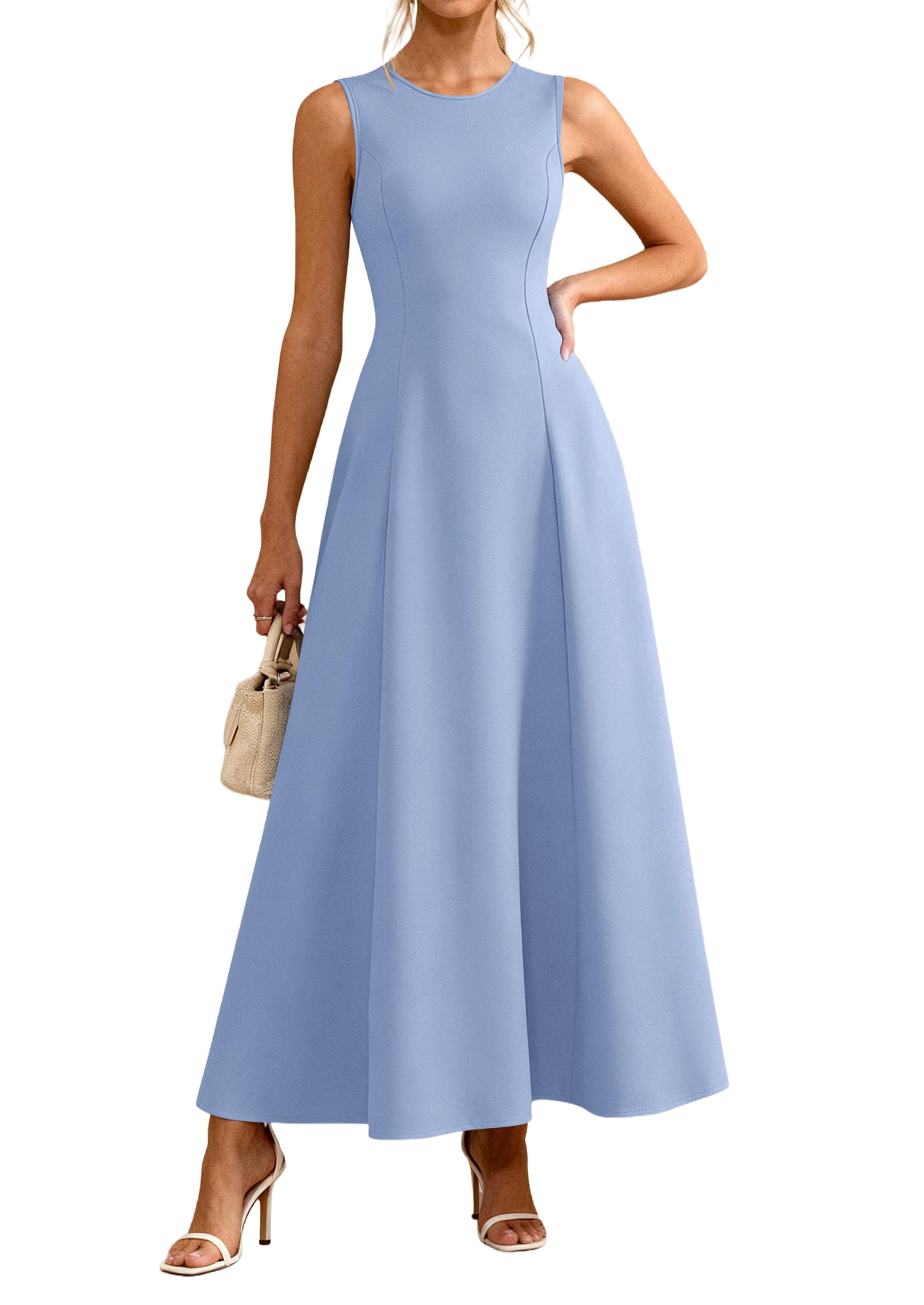 Women's Sleeveless Summer Elegant Maxi Dresses, Light Blue,S
