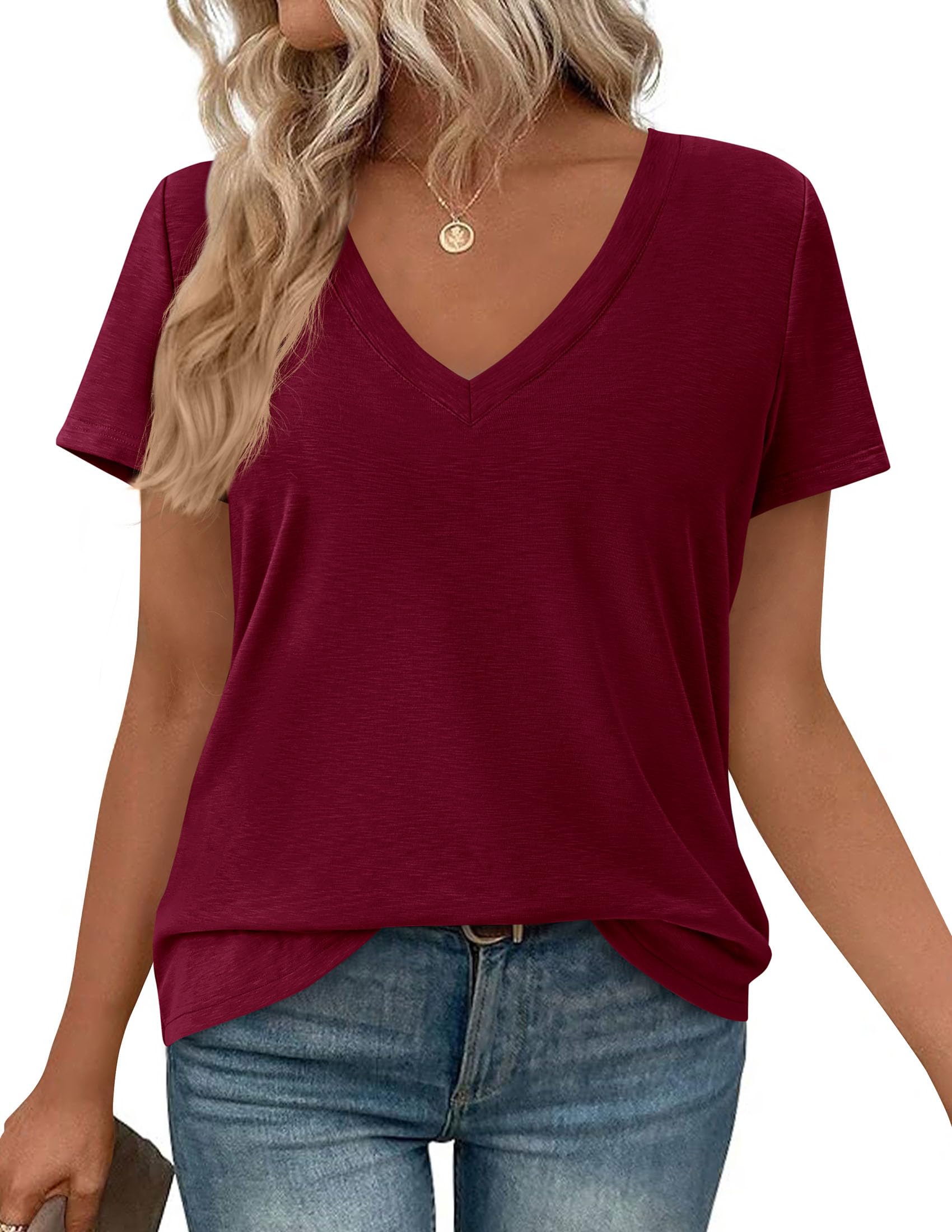Womens Tops Short Sleeve Oversized Tshirts, Burgundy,S