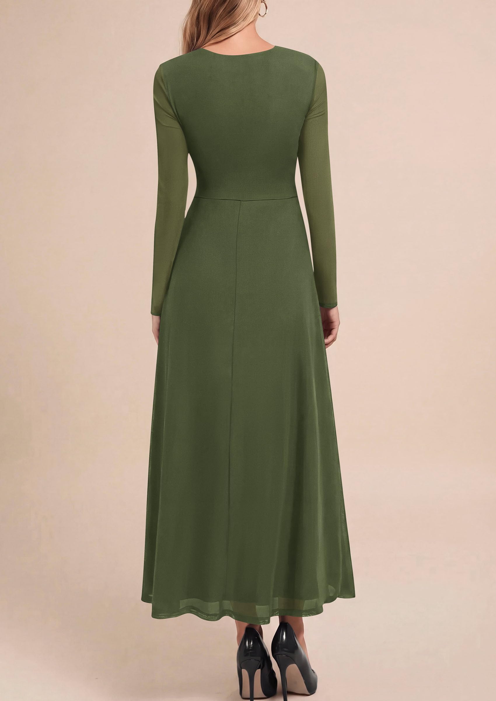 Women's Flowy Maxi Mesh Fall Cocktail Wedding Guest Dresses