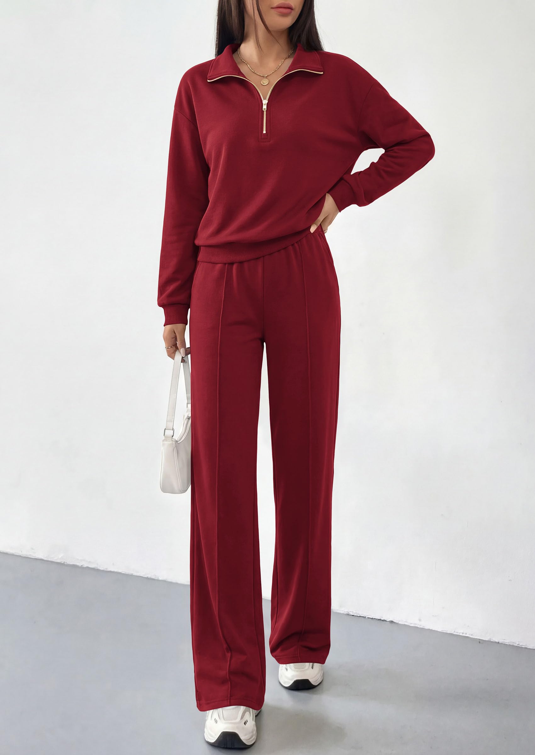 Women's Lounge Sets 2 Piece Outfits Sweatsuits,Burgundy,M