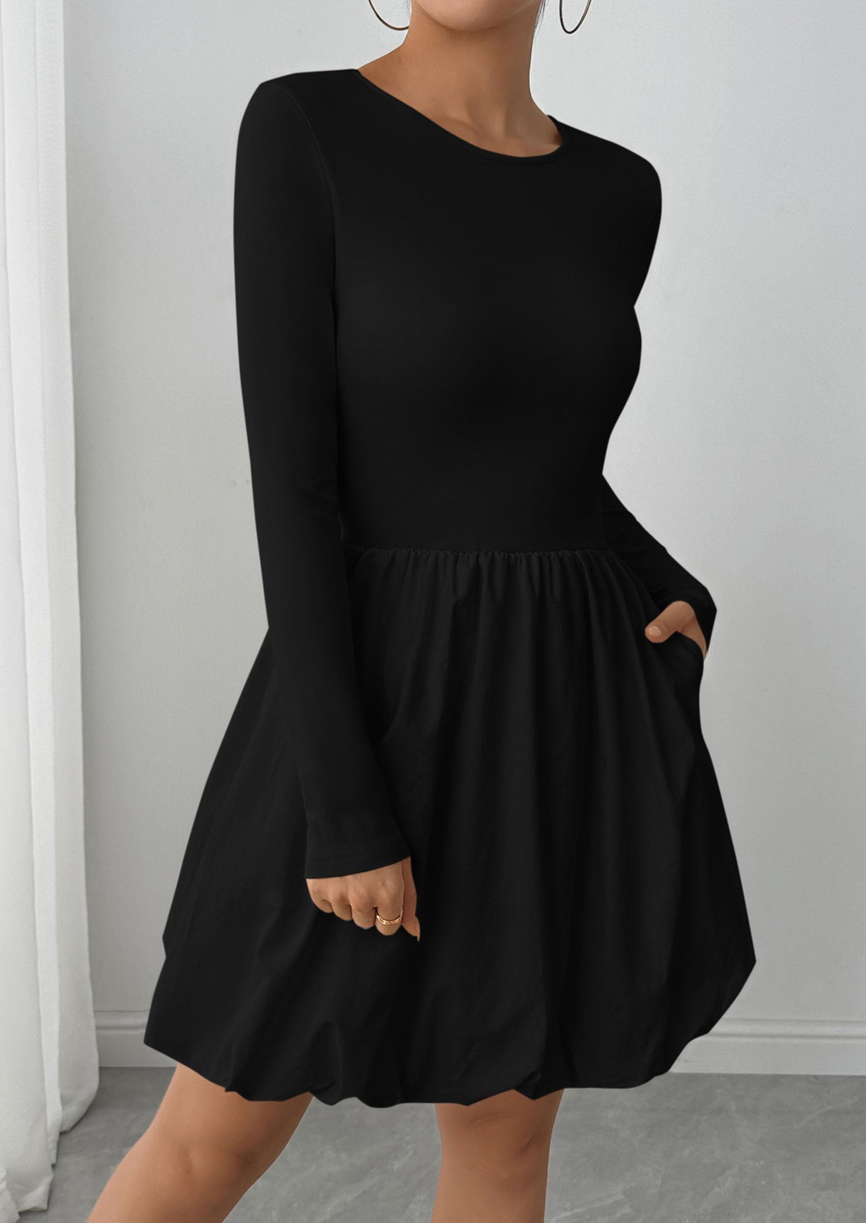 Fall Dresses for Women 2026 Bubble Mini Dress,Black,S