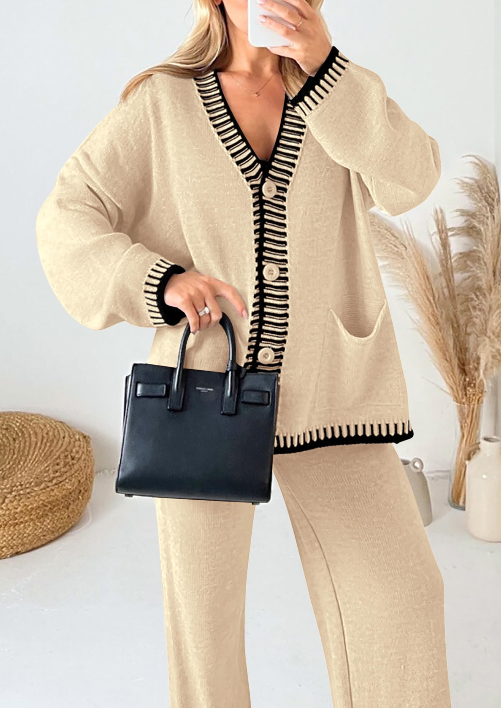 Women's Fall 2 Piece Matching Cozy Knit Sweater Lounge Sets