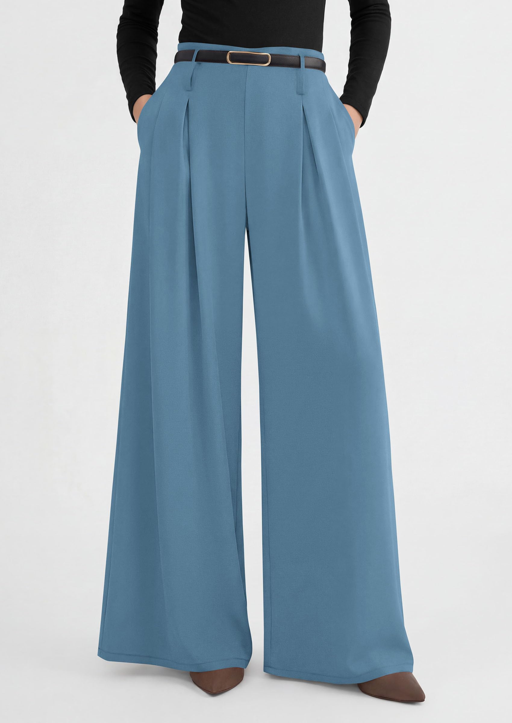 Womens Wide Leg Dress Pants Flowy Trousers,Blue,S