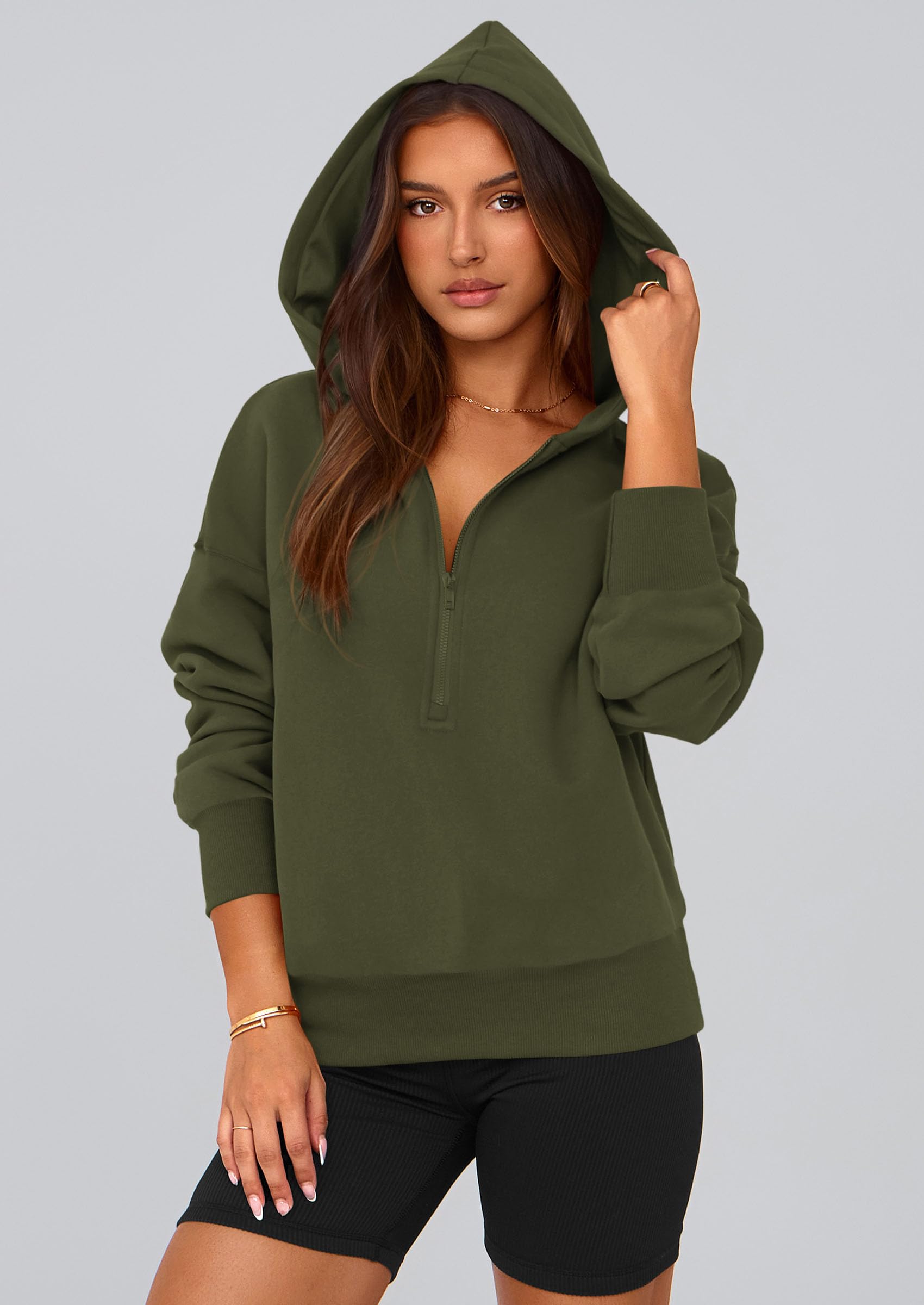 Women's Fall Half Zip Cropped Hoodie Sweatshirt