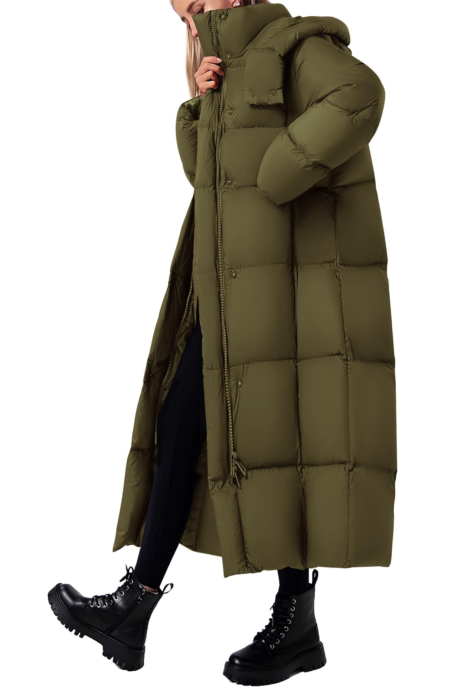Women's Trendy Winter Long Puffer Coats(Army Green,X-Small)