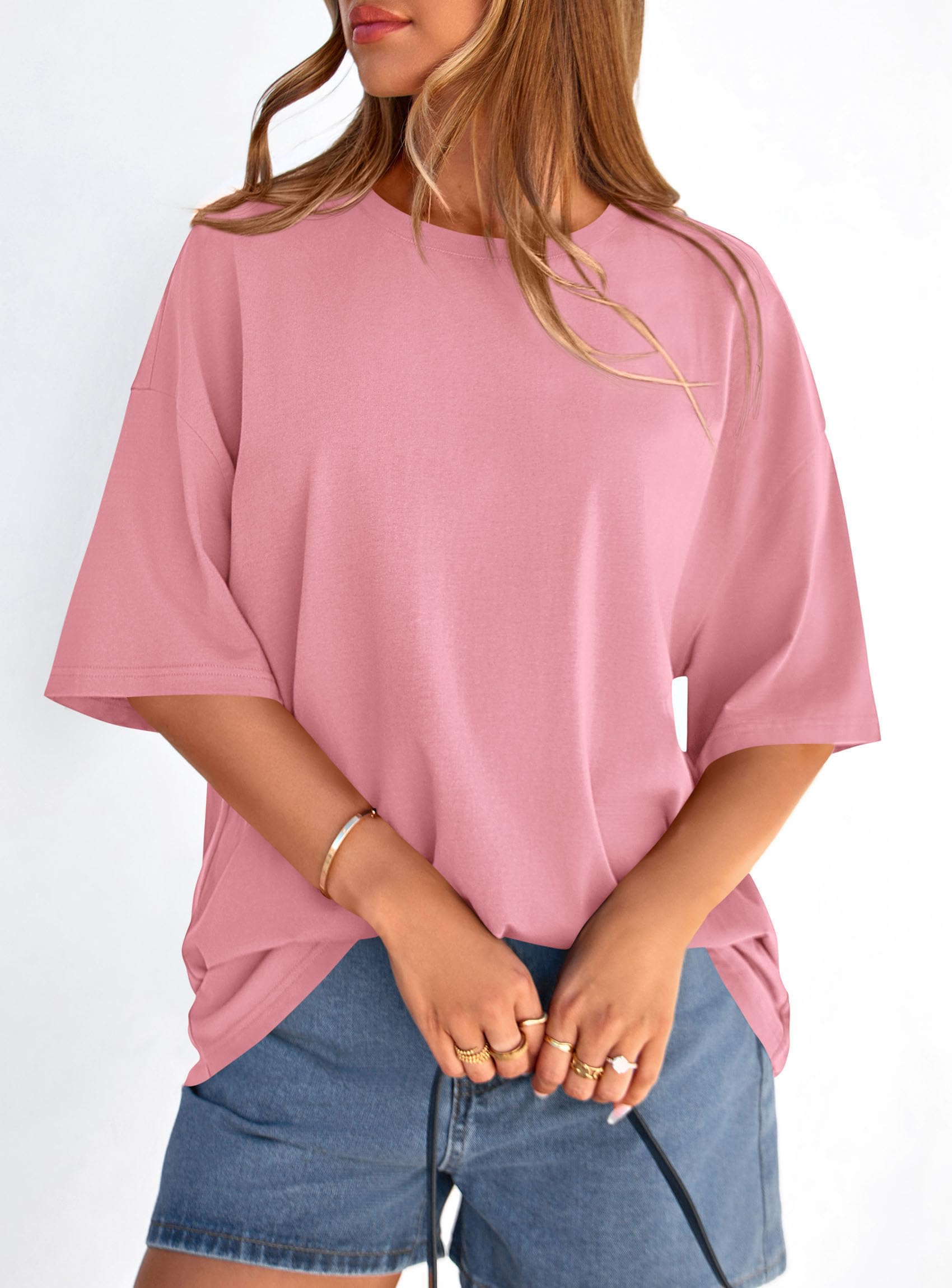Women's Oversized Tshirts Going Out Tops (Pink,S)